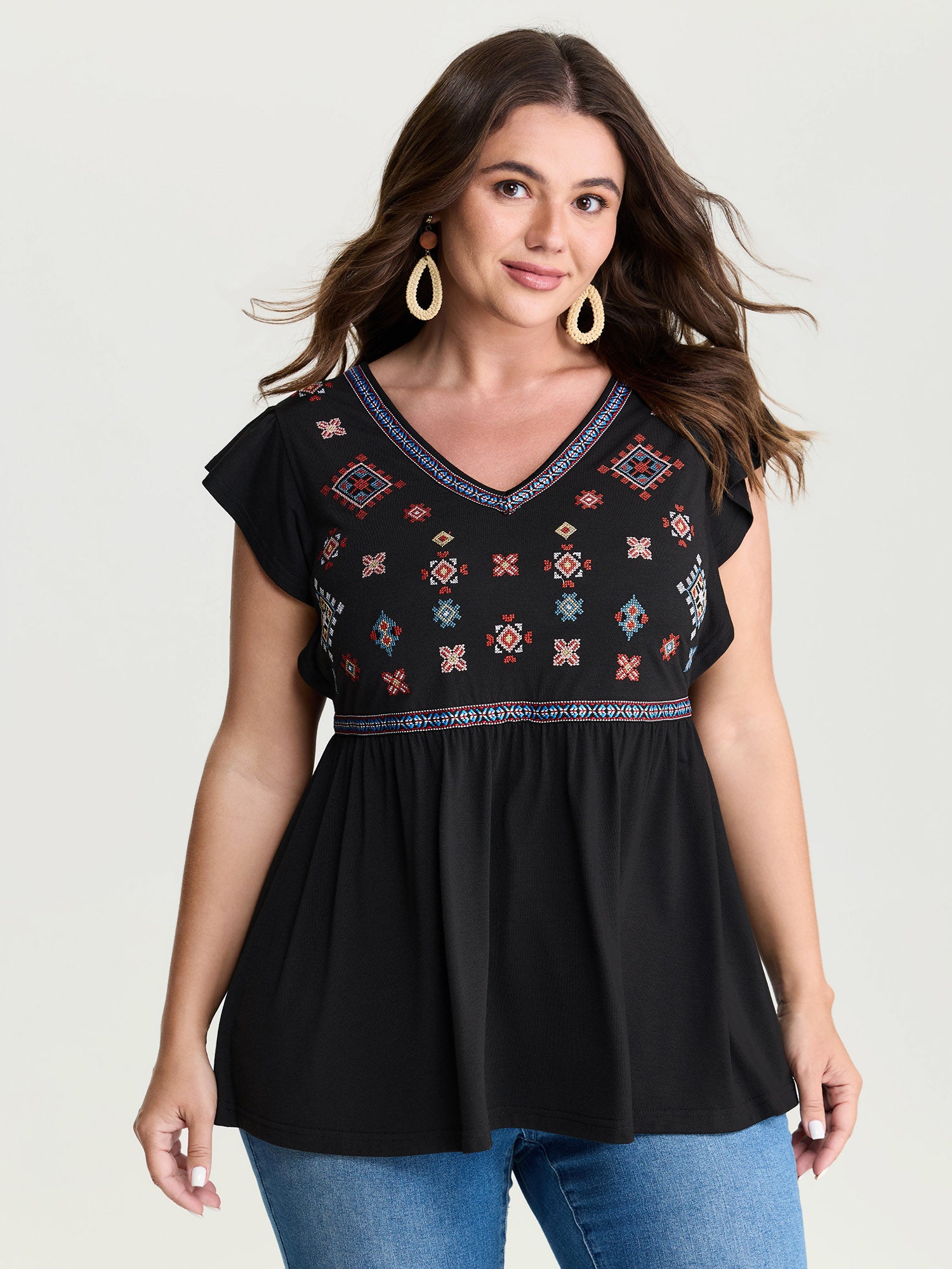 Supersoft Floral Embroidered Stretchy Knot Top