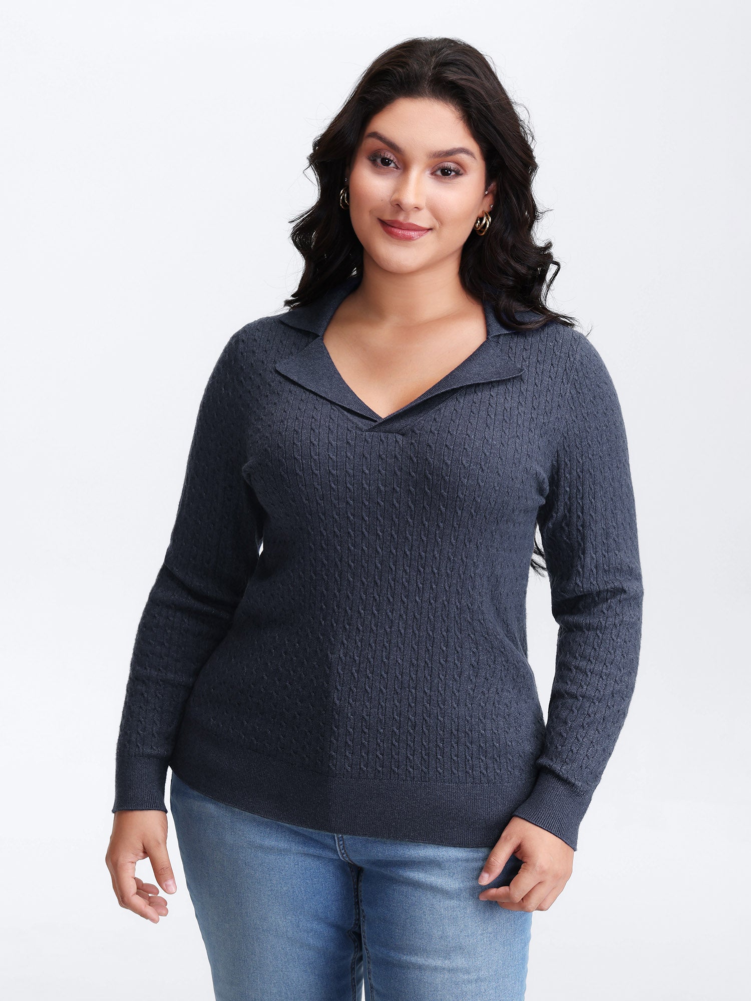 Supersoft Cable Knit Blazer Collar Fitted Pullover