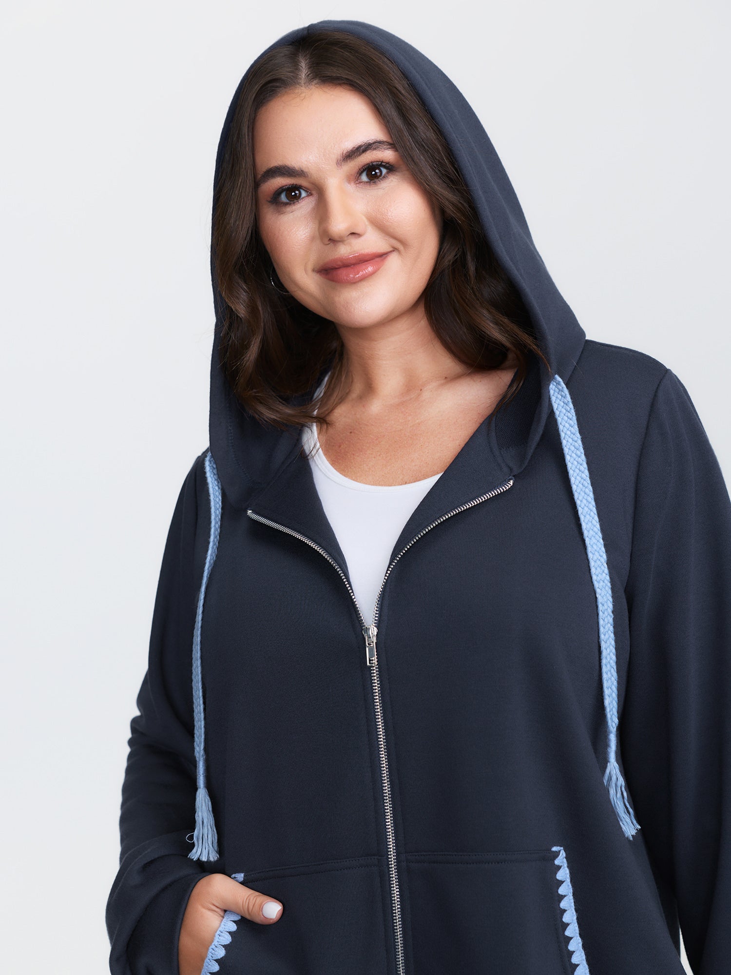 Stretchy Color Contrast Zipper Hoodie