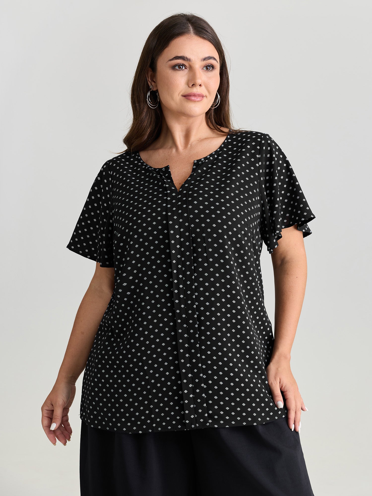 Geometric Print Pleated Front Blouse