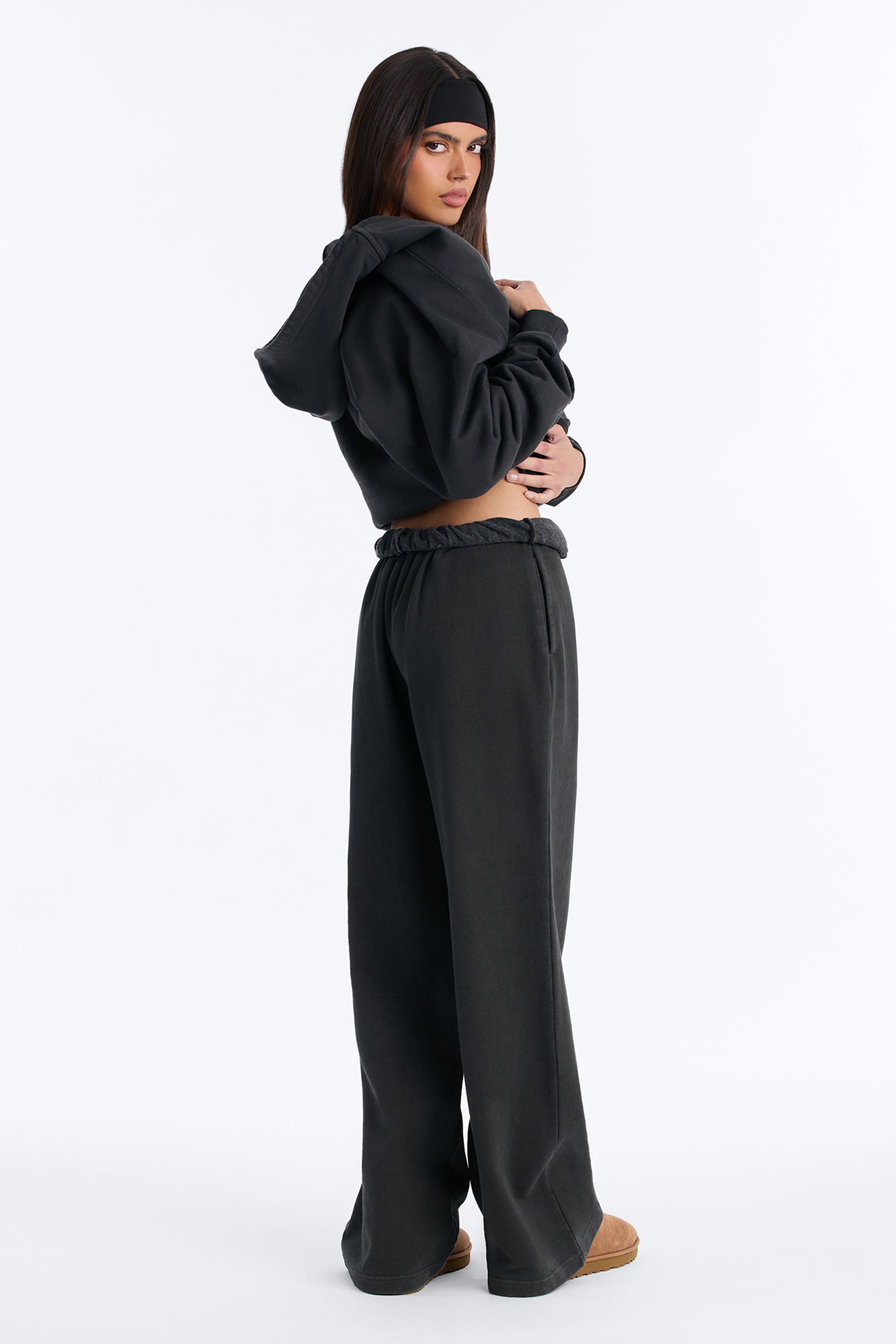 TERRY Wide Leg Sweatpant - Washed Black