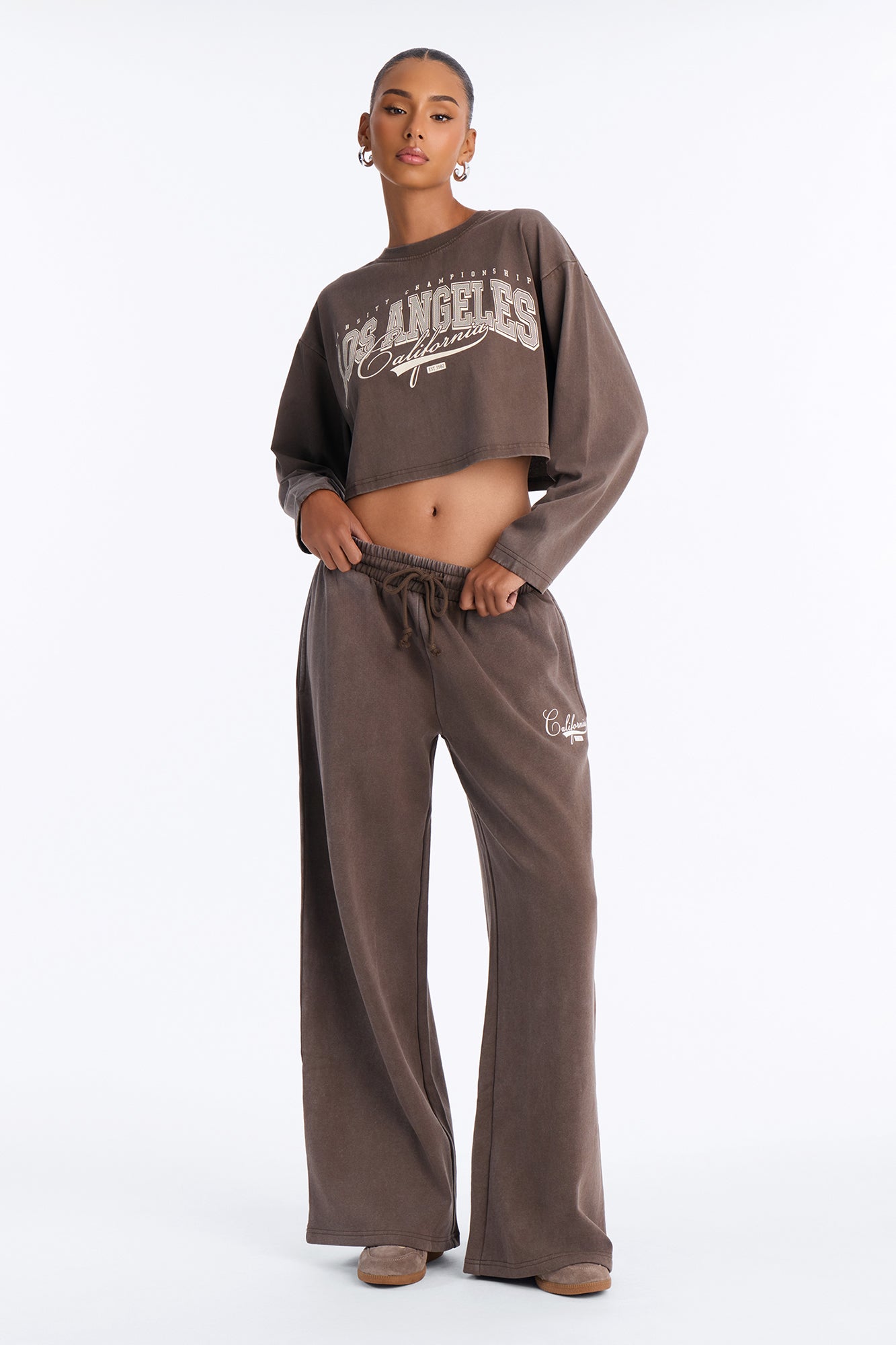 California Varsity Wide Leg Sweatpants - Chocolate