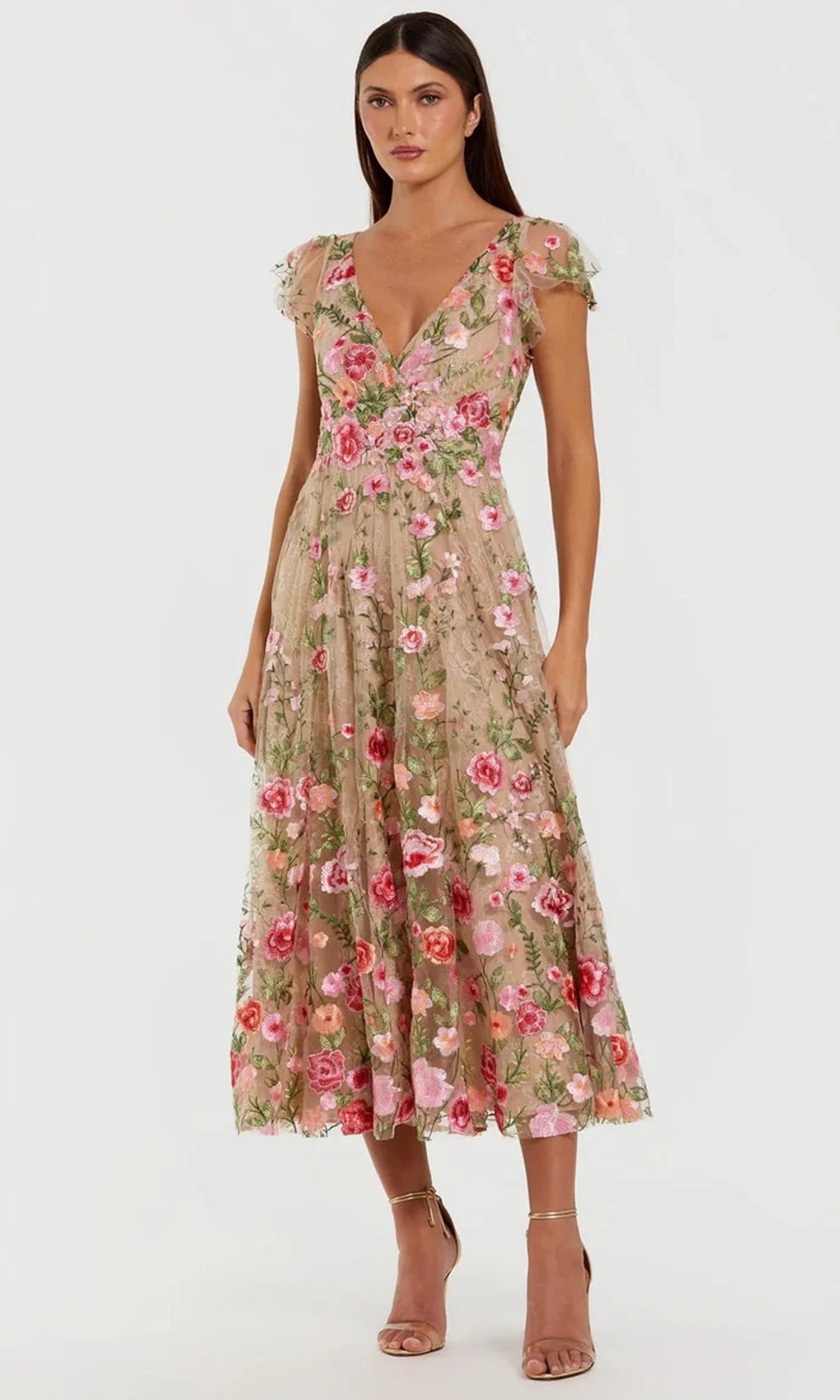 Mac Duggal 69024 - Flutter Cap Sleeve Floral Cocktail Dress