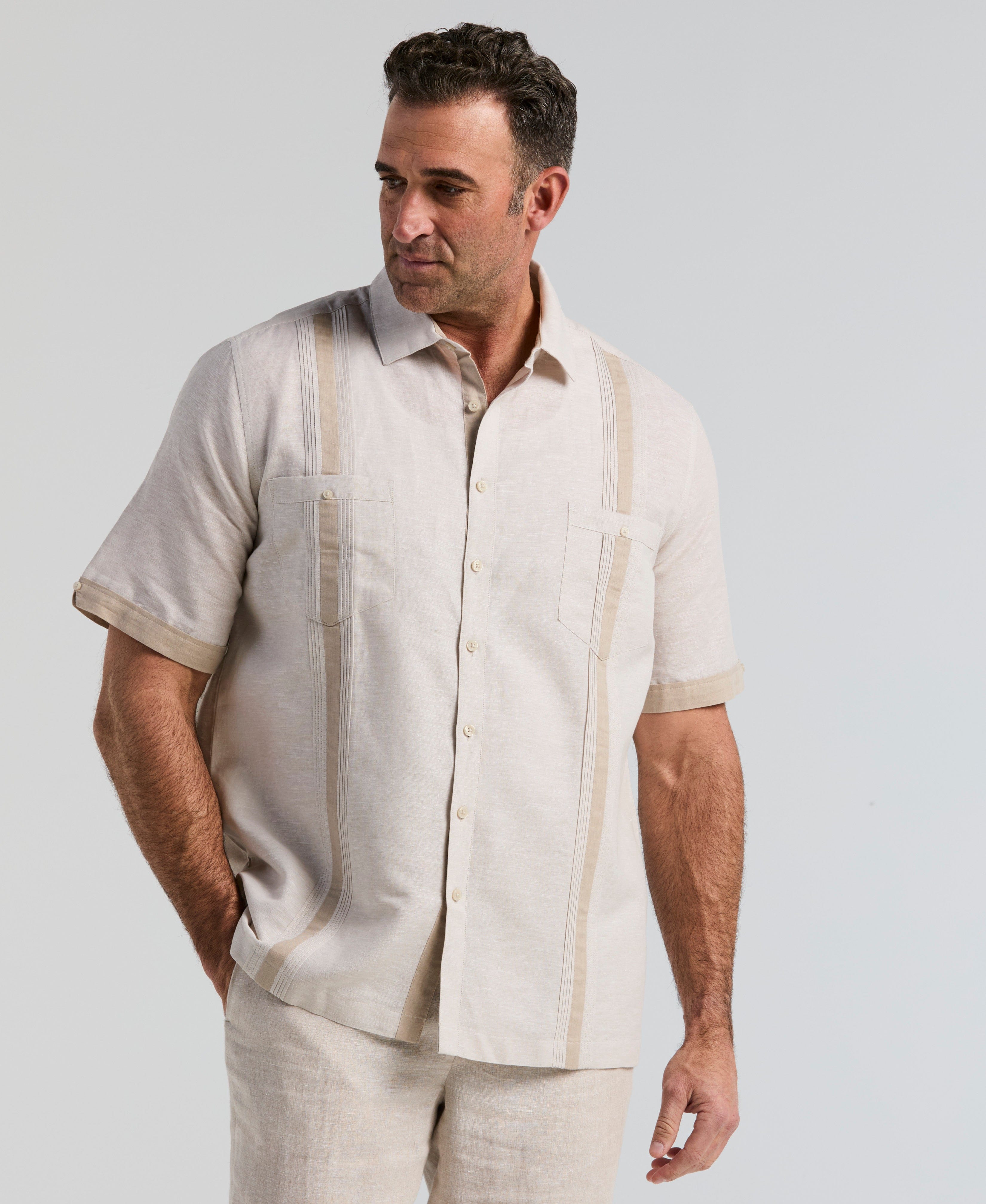 Big & Tall Linen Blend Cross Dye Guayabera Shirt