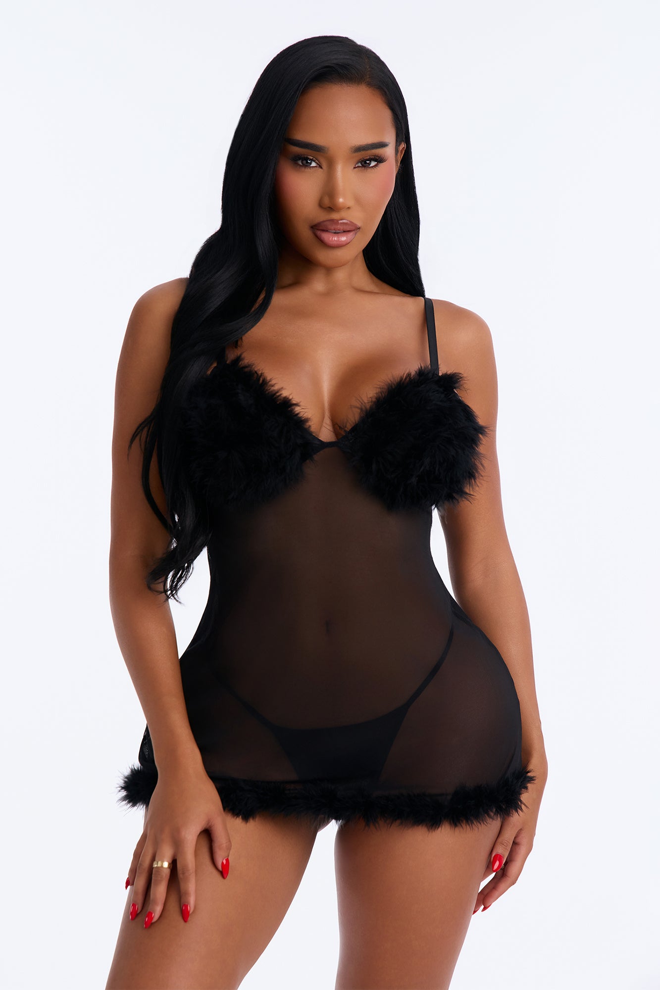 Sweet Lust Feather Babydoll - Black