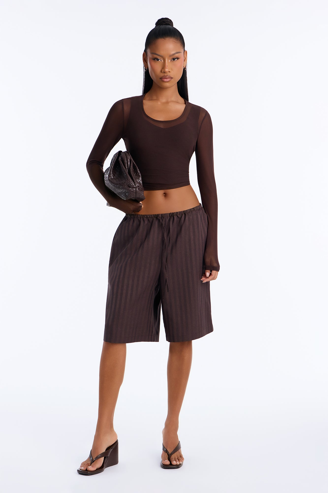 Simone Striped Bermuda Short - Brown