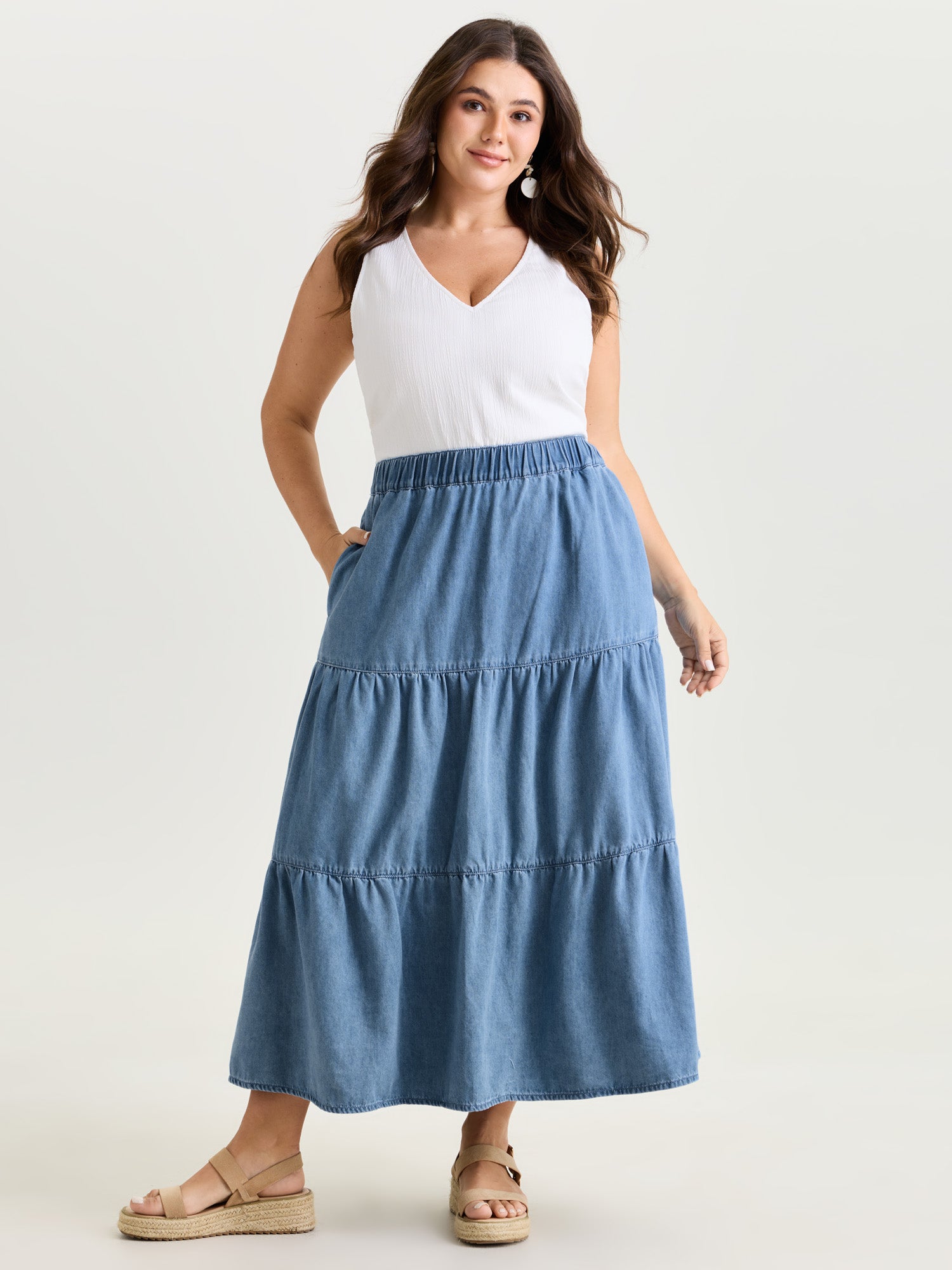 Supersoft Tiered Maxi Denim Skirt