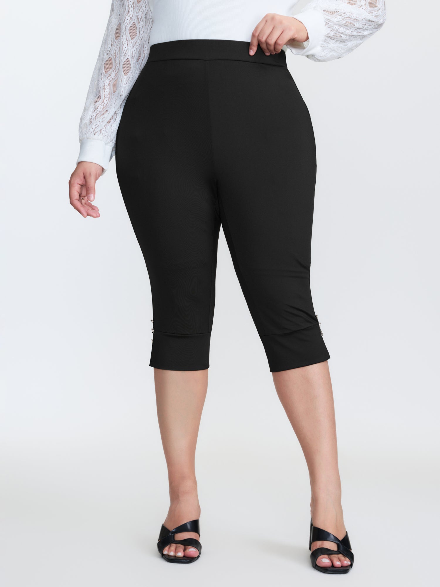 Stretchy Button Split Hem Leggings