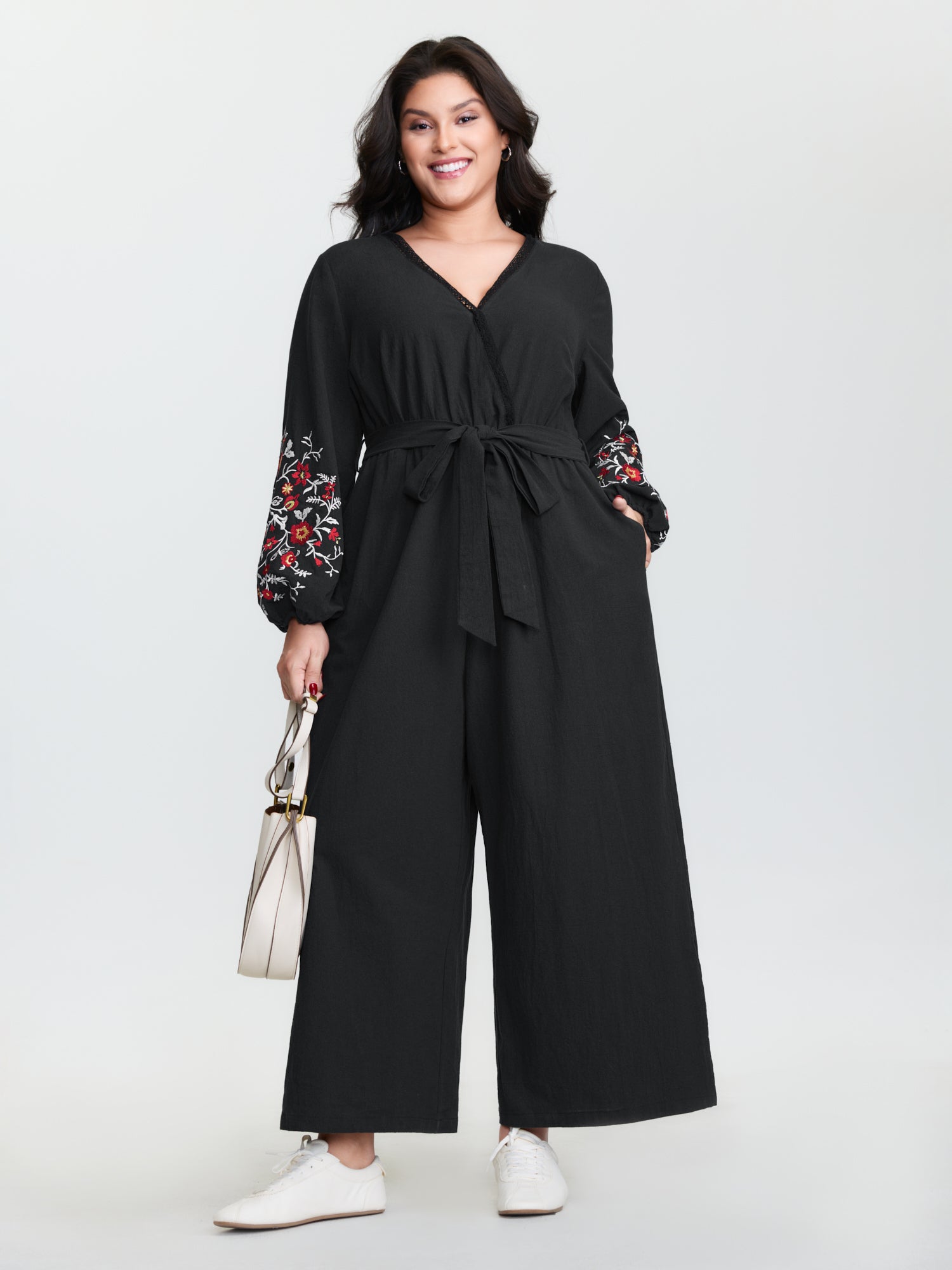 Pure Cotton Floral Embroidered Sleeve Jumpsuit