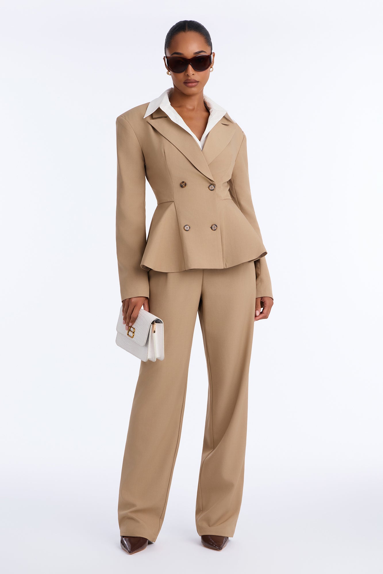 Zoe Contrast Blazer Pant Set - Taupe