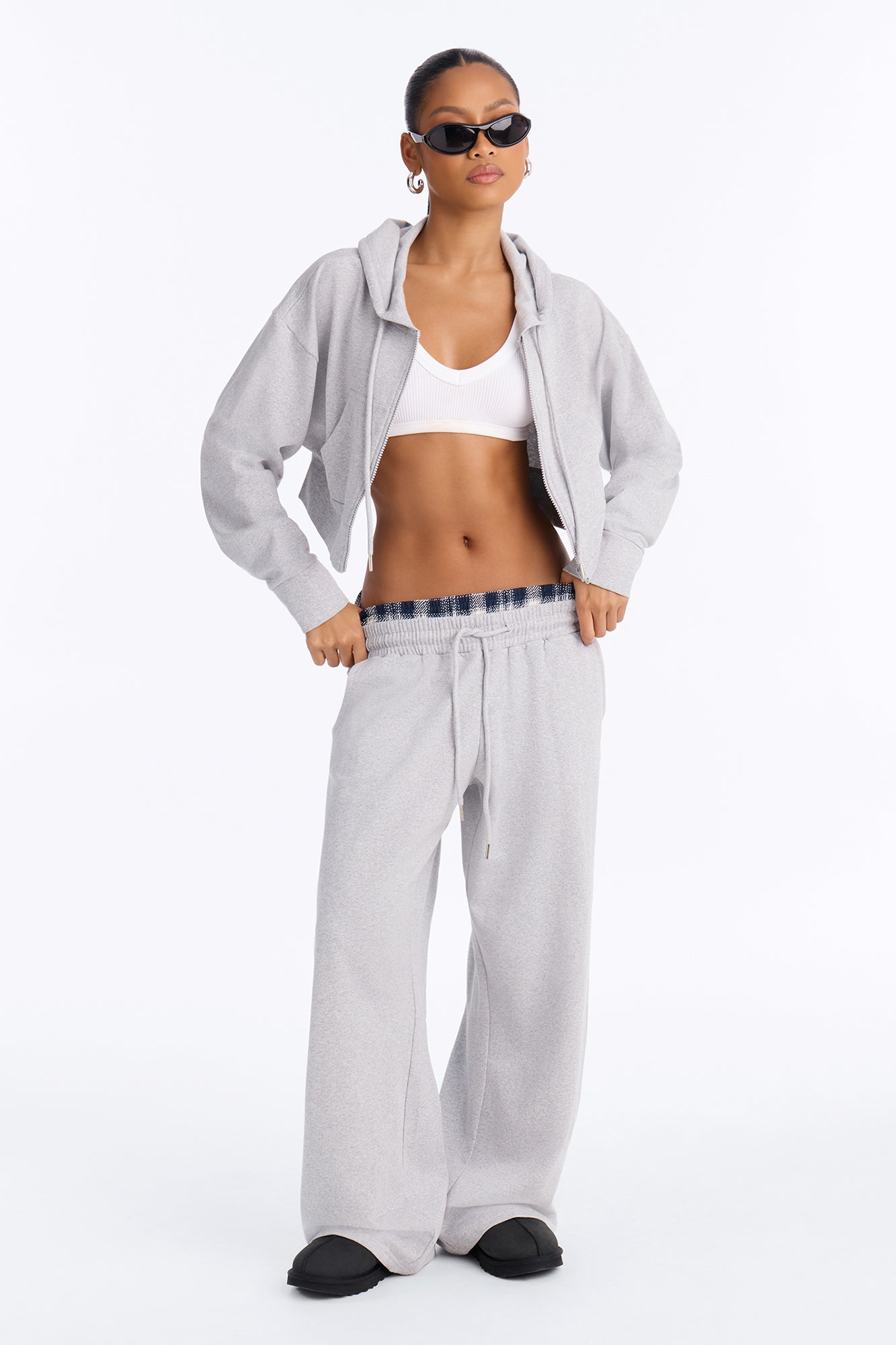 Study Break Double Waist Fleece Pant Set - Heather Grey