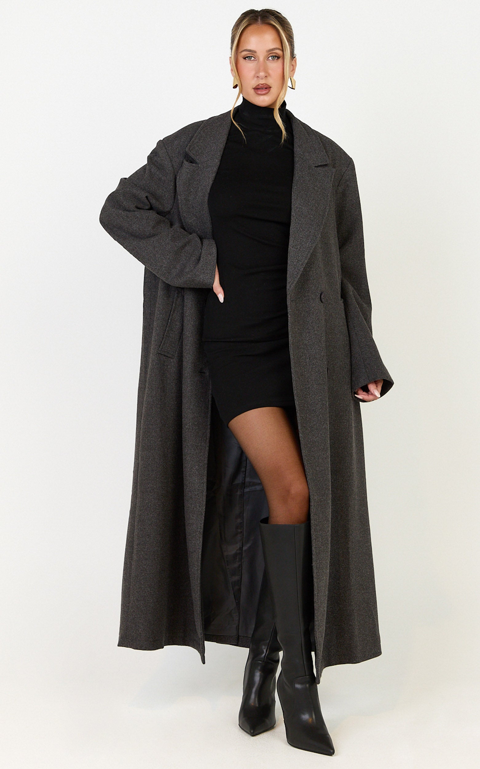 Eloise Coat - Oversized Longline Tailored Coat in Grey Marle