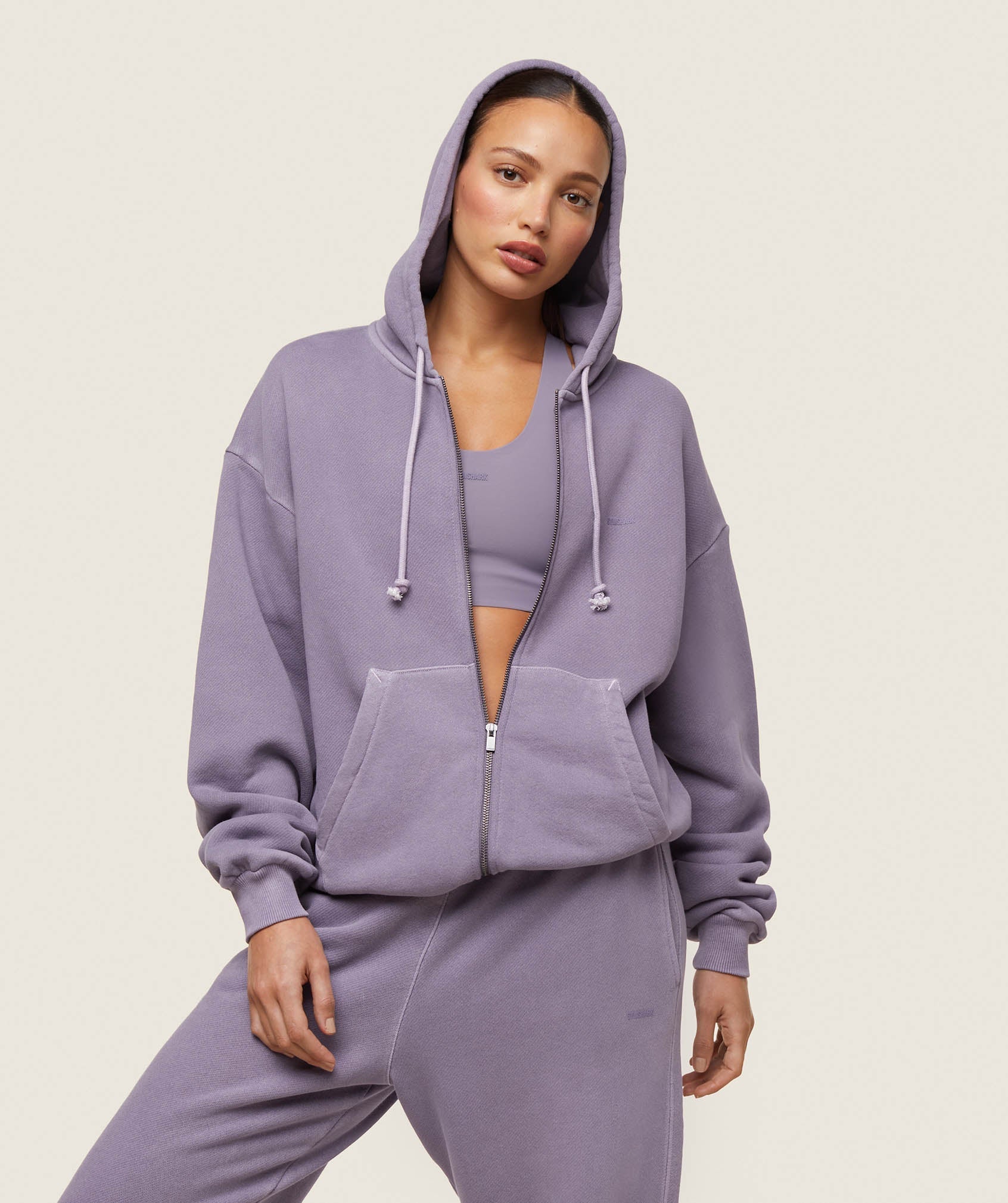 Gymshark Comfort Oversized Full Zip Hoodie - Fog Purple/Pigment Garment Dye + Wash