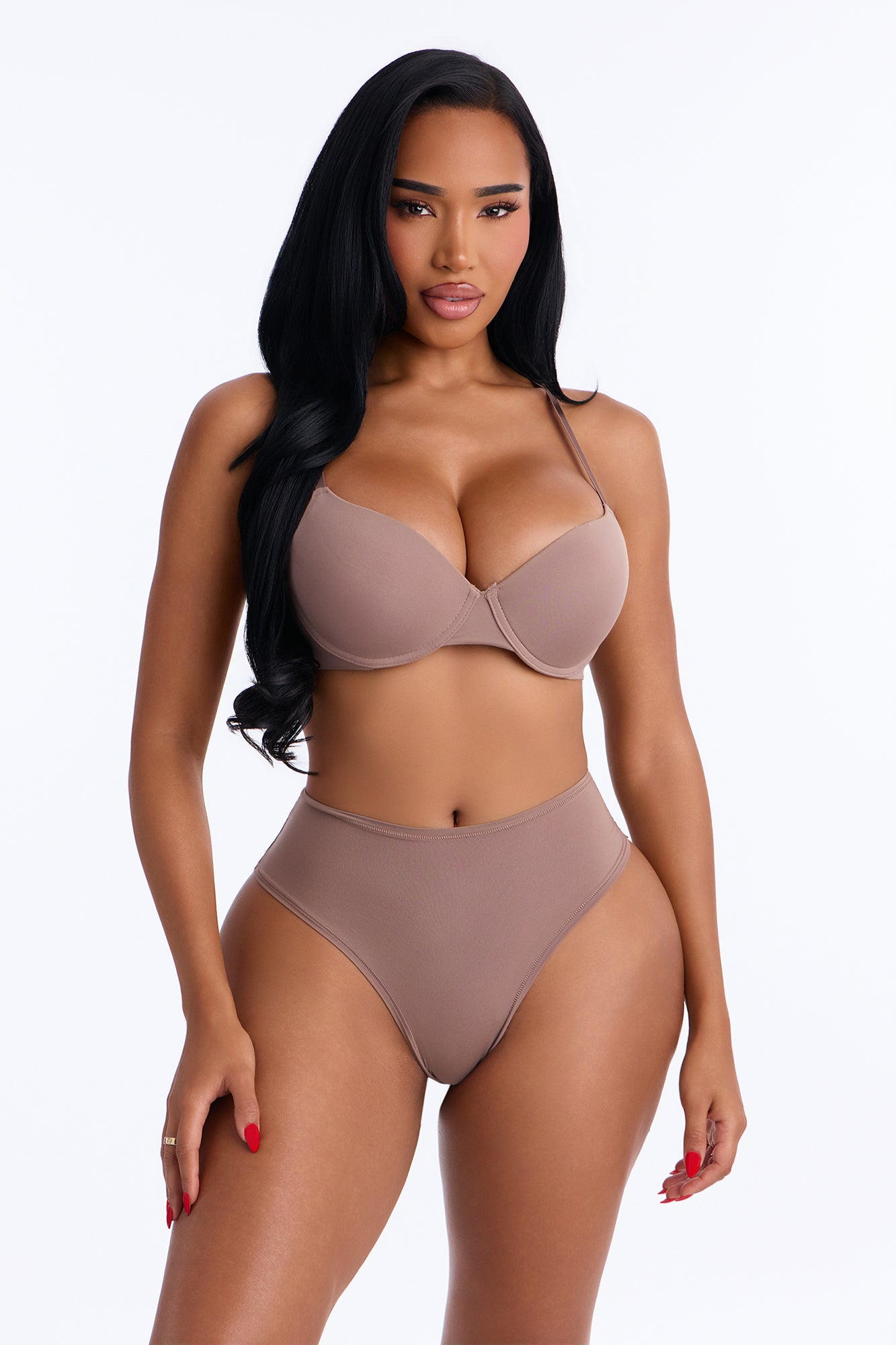 Flexible Fit High Waist Thong Panty - Beige