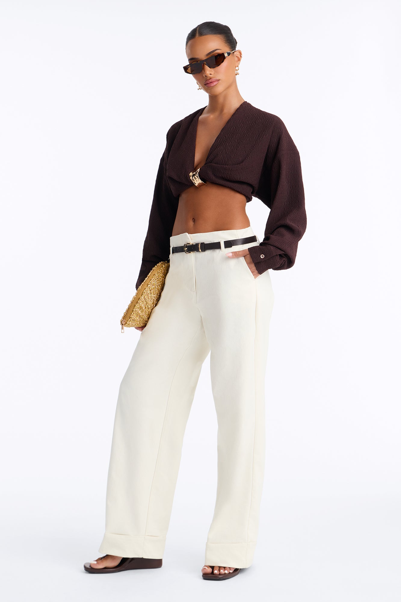 Too Easy High Rise Belted Trouser - Off White