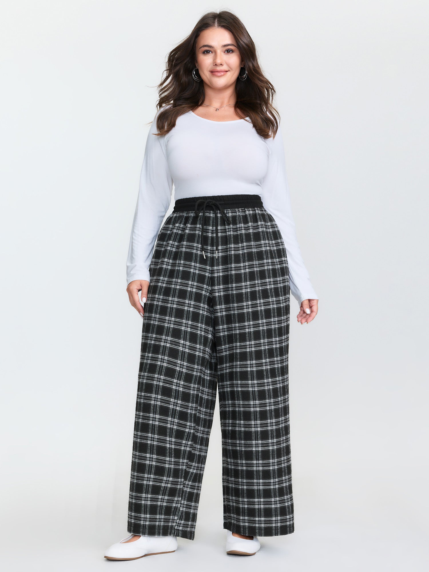 Grid Pattern Contrast Drawstring Pants