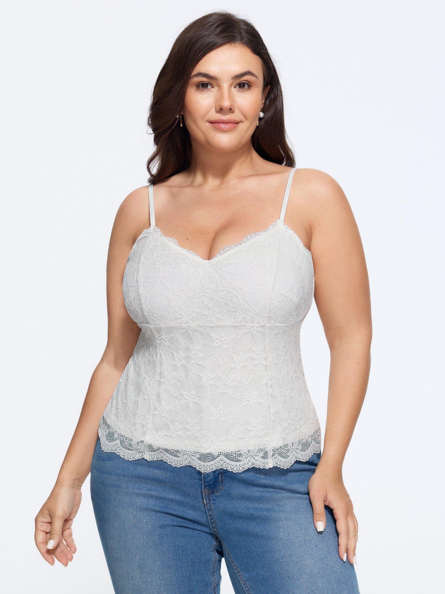 Stretchy Lace Scalloped Adjustable Spaghetti Strap Tank Top