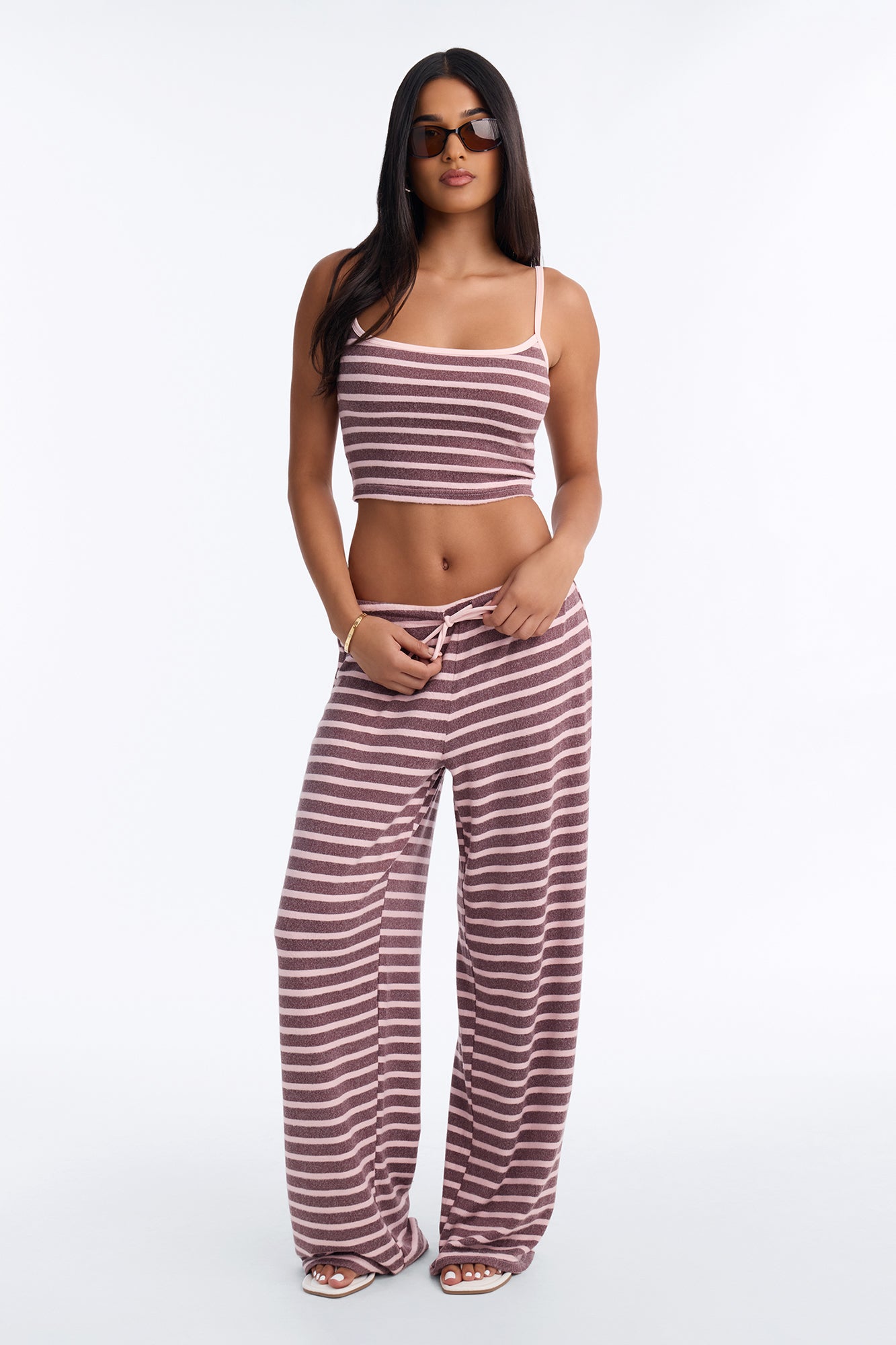 Silla Striped Wide Leg Pant Set - Pink/combo