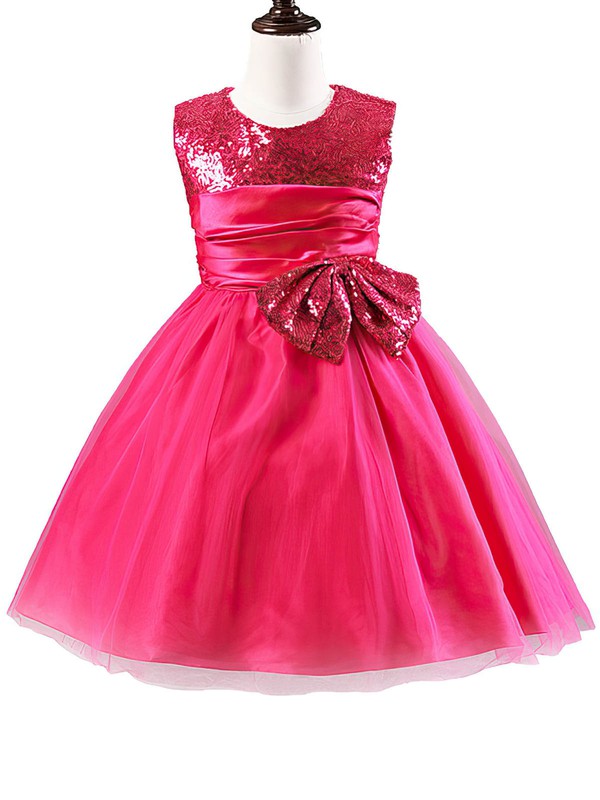 Luxurious Crew Sleeveless A-Line Tulle Sequined Flower Girl Dresses with Bow