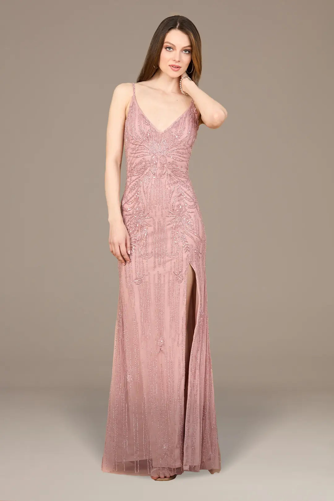 Beaded Lace-up Dress with Slit