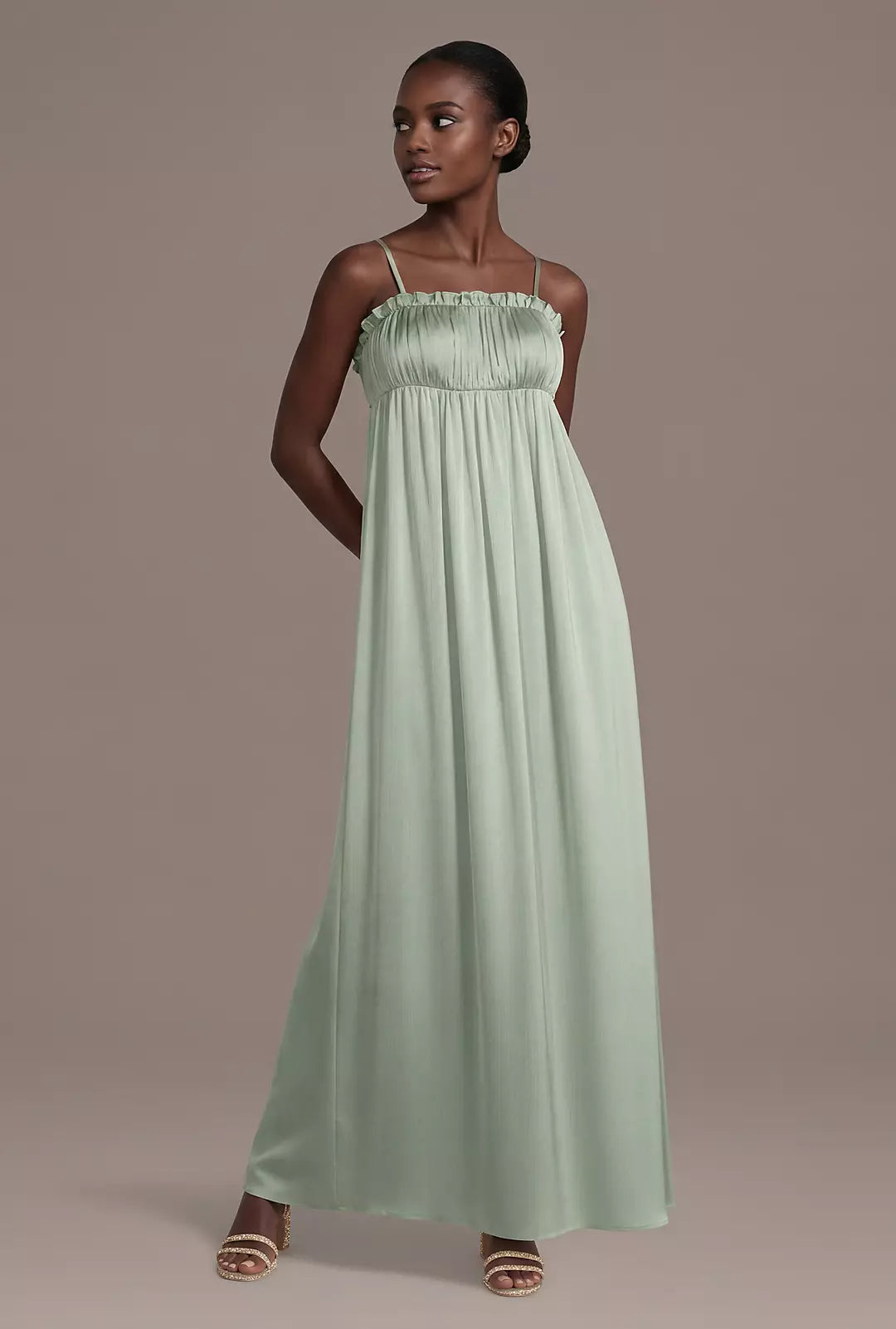 Matte Satin Spaghetti Strap Empire A-Line Dress