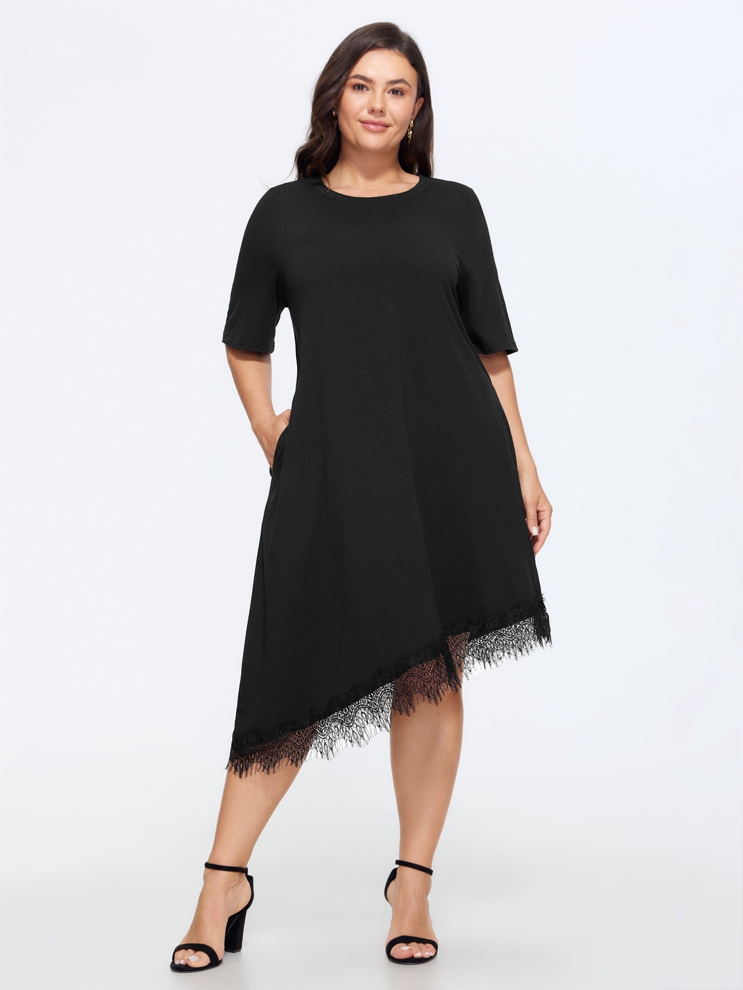 Supersoft Asymmetrical Lace Hem Midi Dress