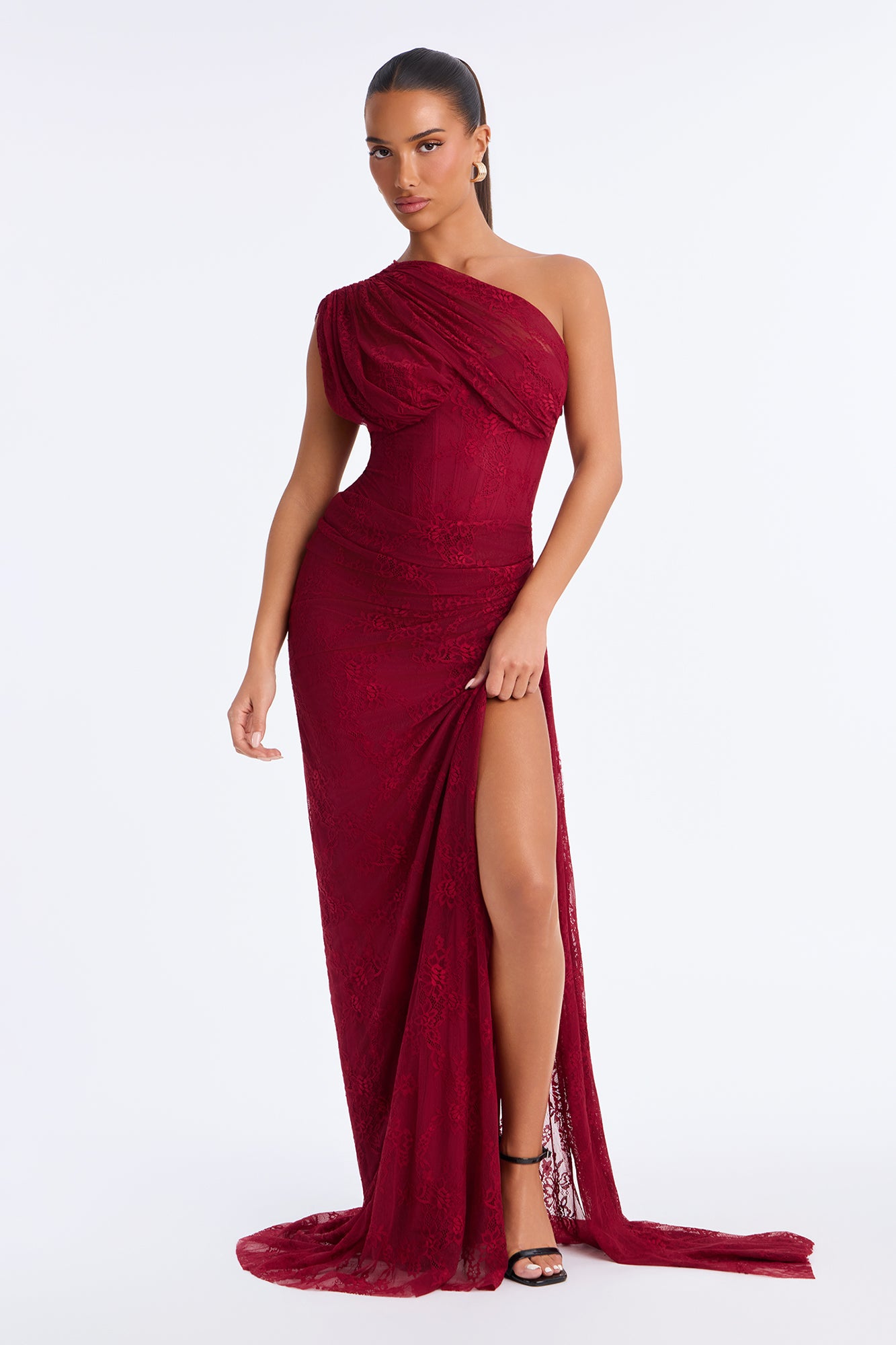 Always On Time Lace Maxi Dress - Wine