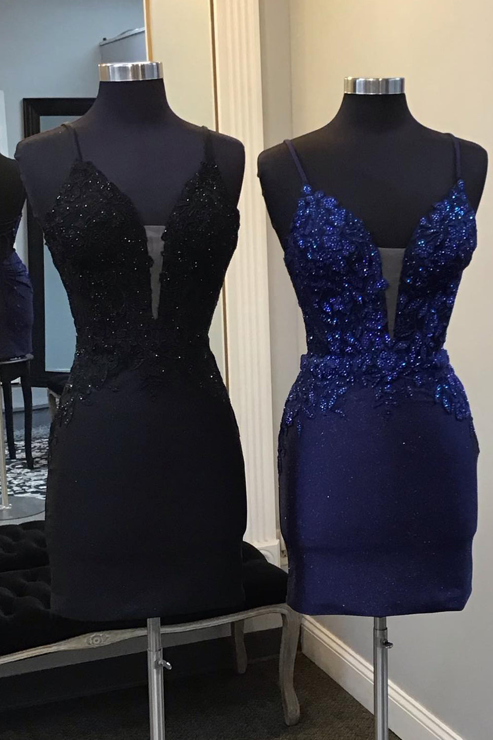 Sparkly Black Sequin Tight Short Homecoming Dress/Mini Dress with Appliques