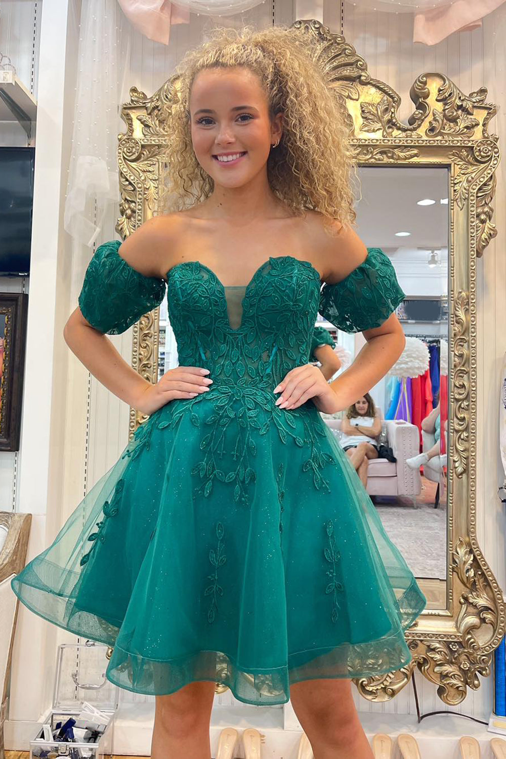 Green Strapless A Line Embroidered Short Homecoming Dress/Mini Dress