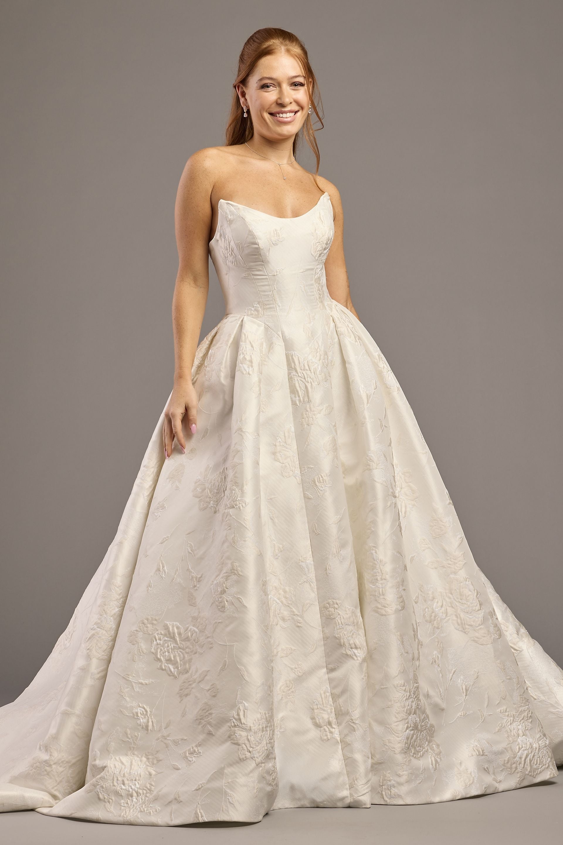 Strapless Basque Waist Jacquard Ball Gown