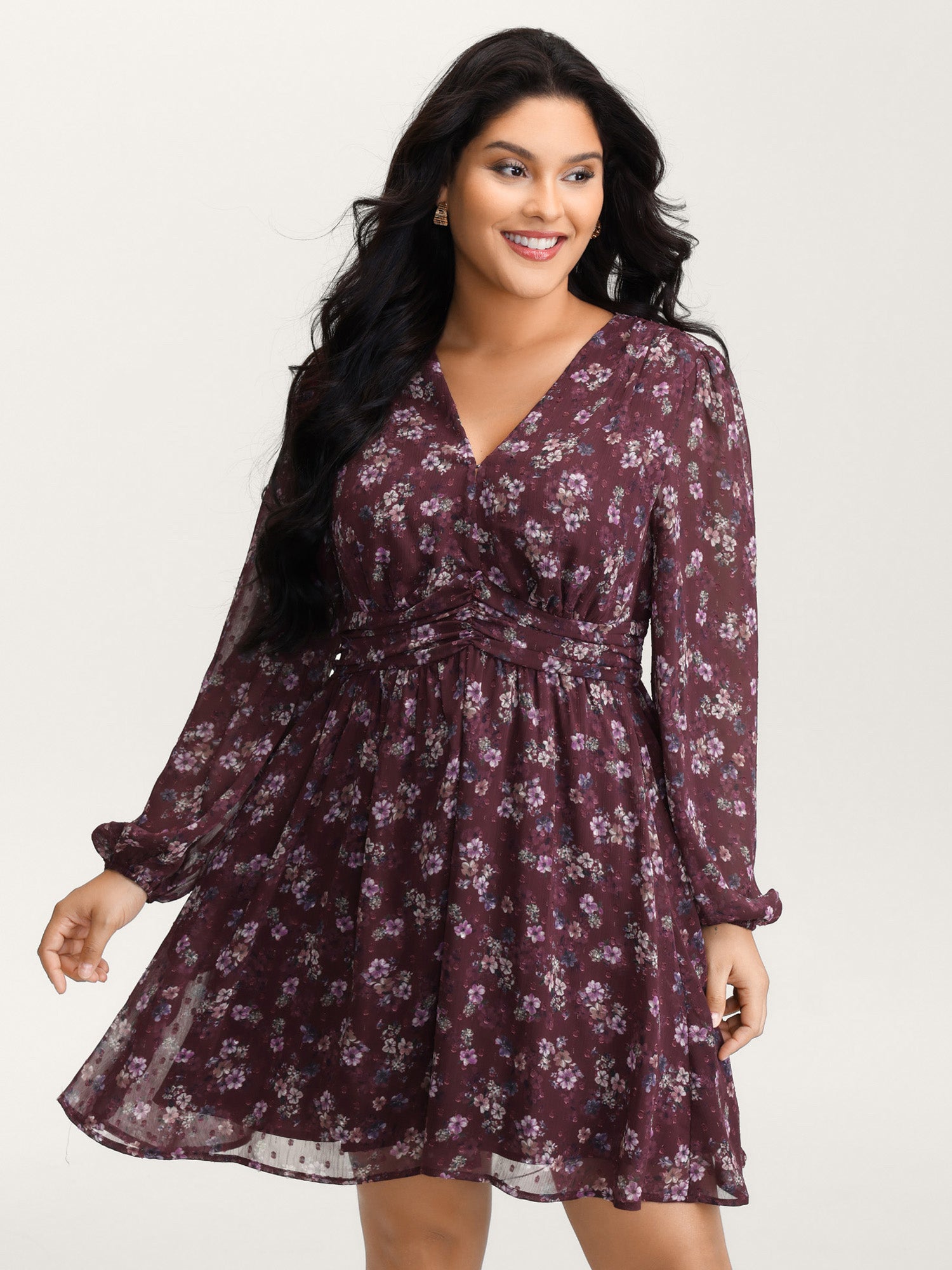Floral Print Pleated Waist Mini Dress
