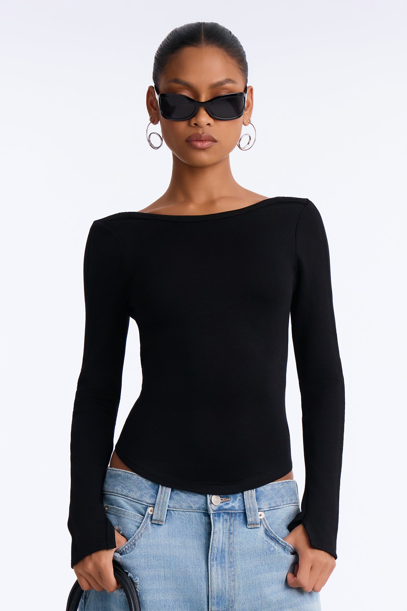 Ruby Boat Neck Scoop Back Top - Black