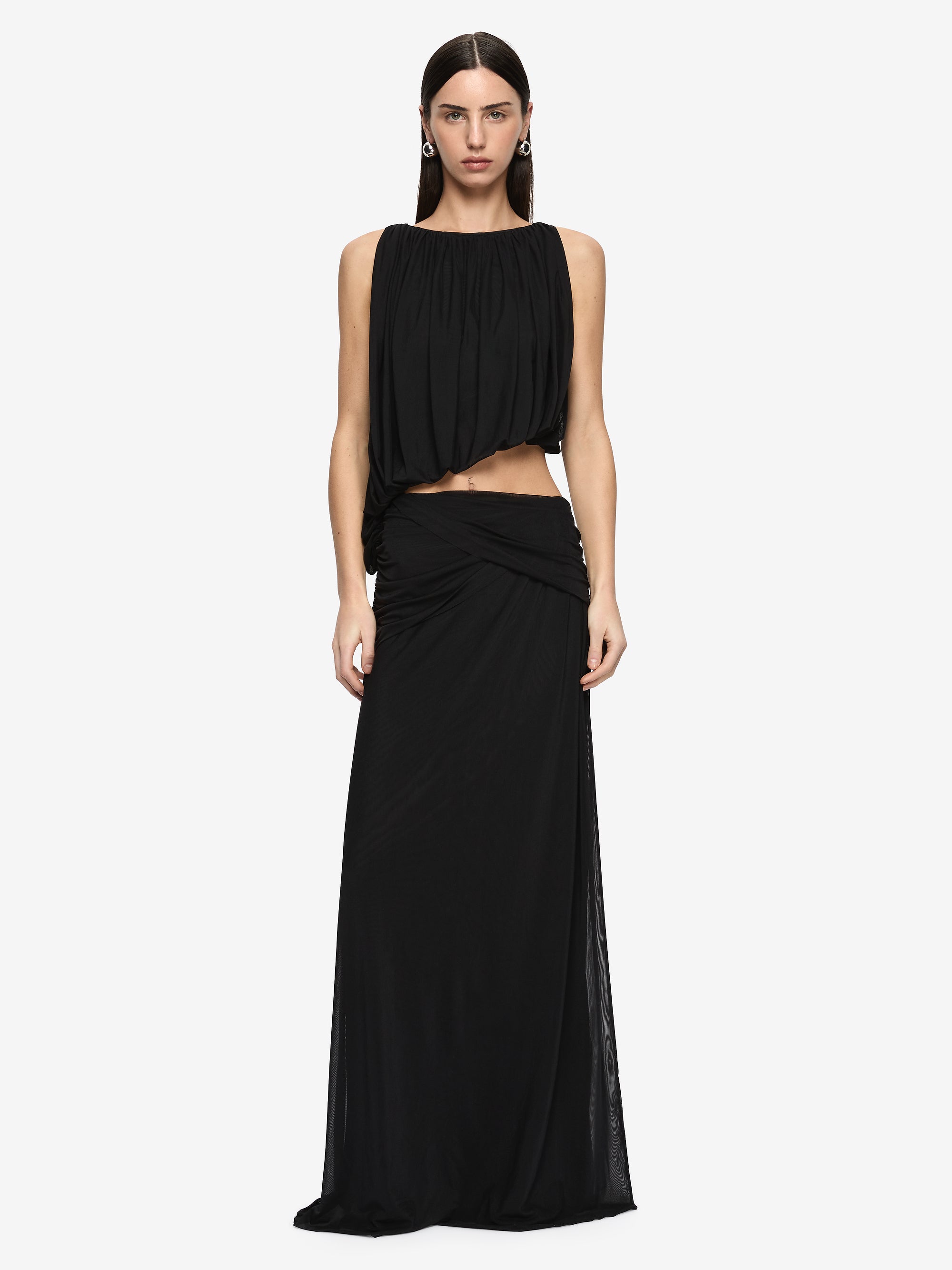ANYA GATHERED MAXI DRESS - BLACK