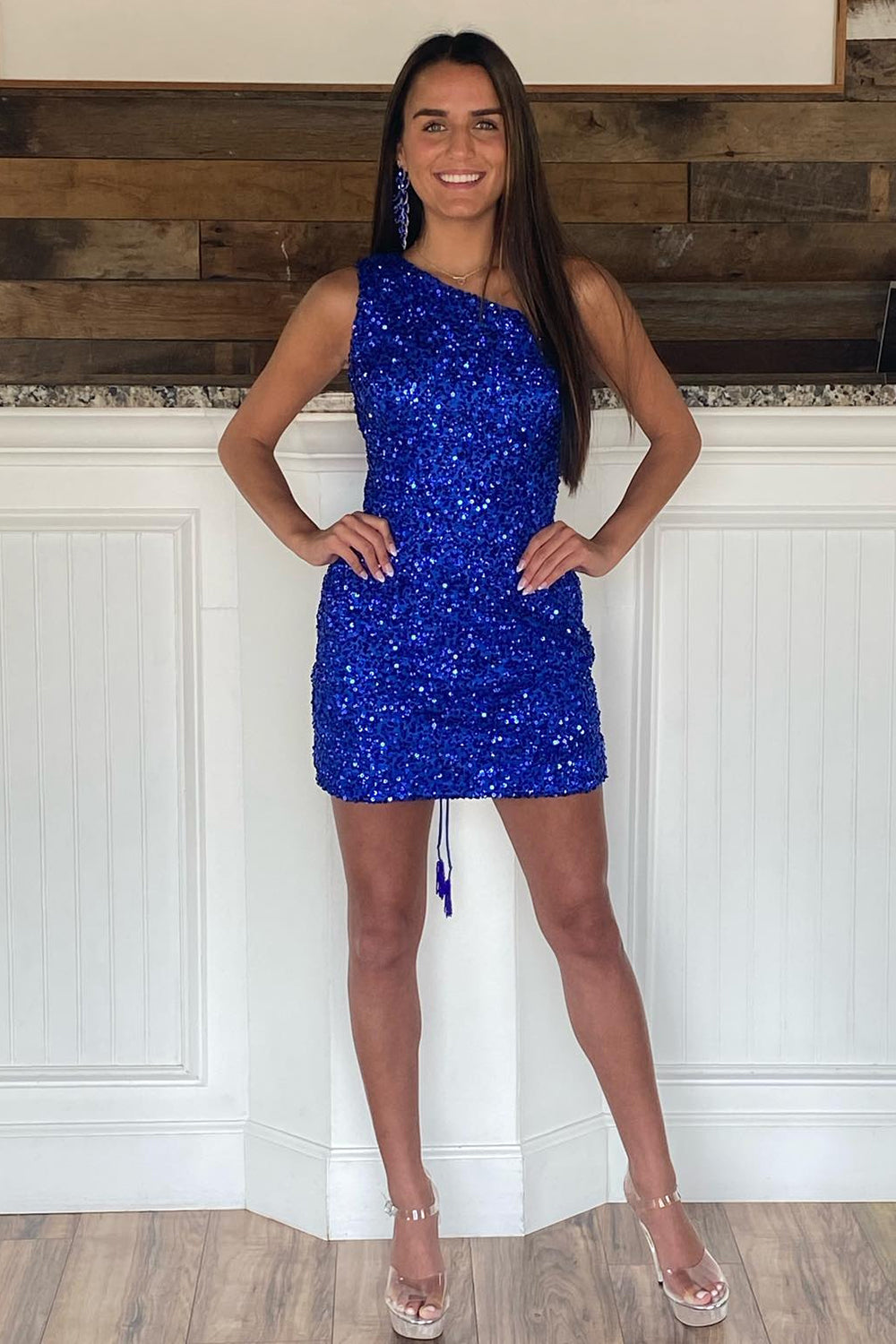Sheath One Shoulder Royal Blue Sequins Short Homecoming Dress/Mini Dress