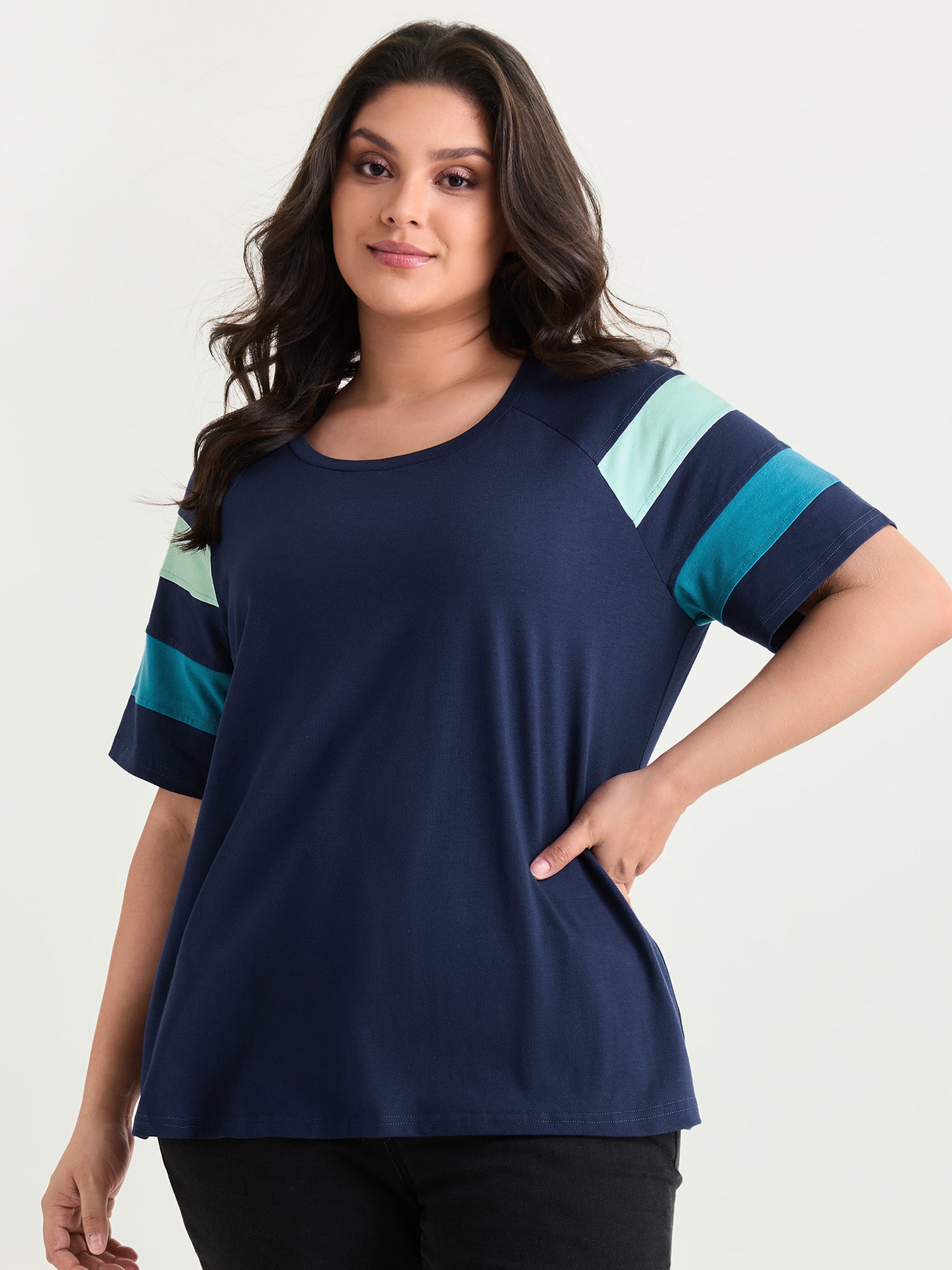 Supersoft Colorblock Sleeve Round Neck T-Shirt