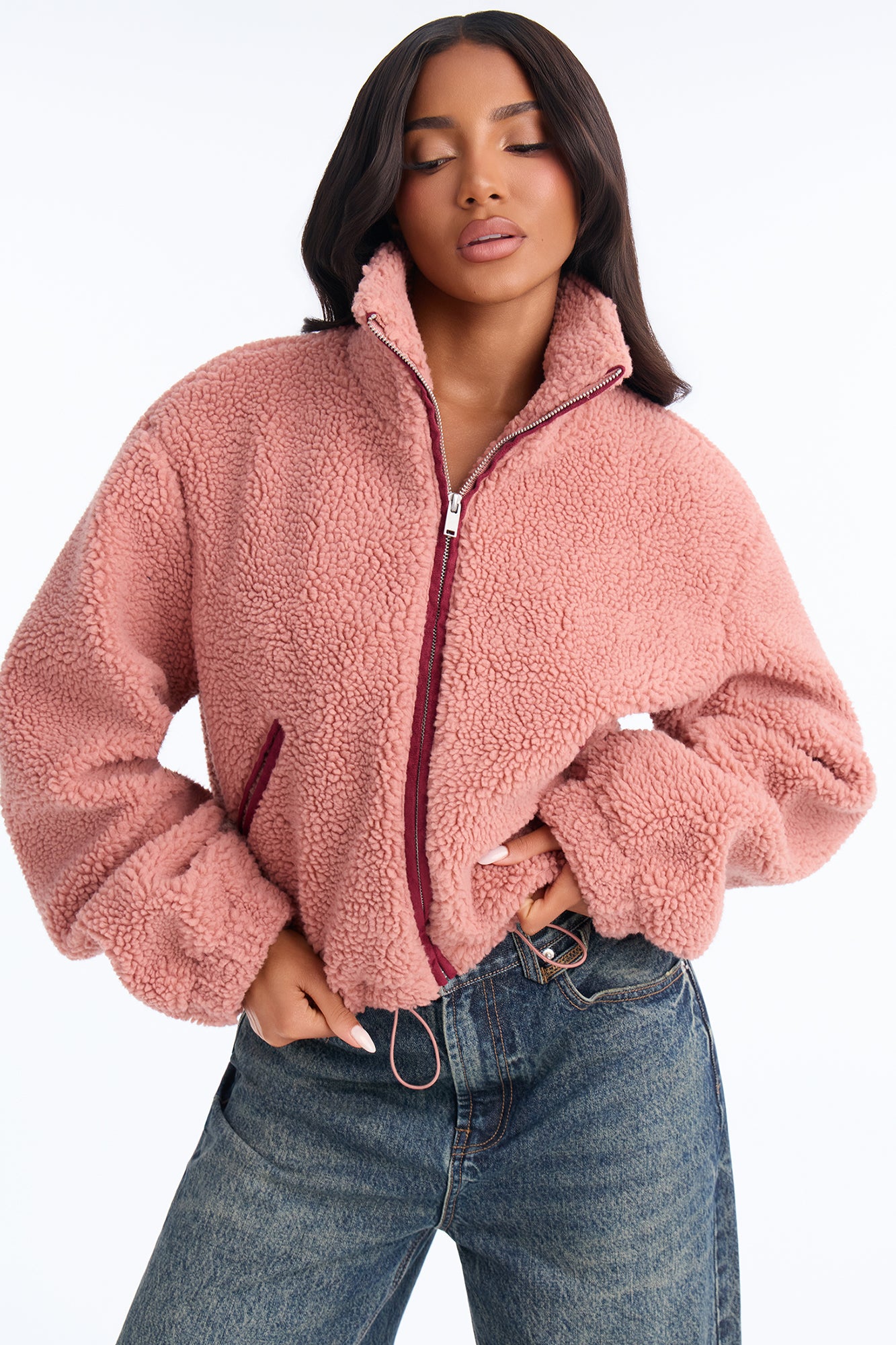 Cozy Cove Faux Sherpa Coat - Pink/combo
