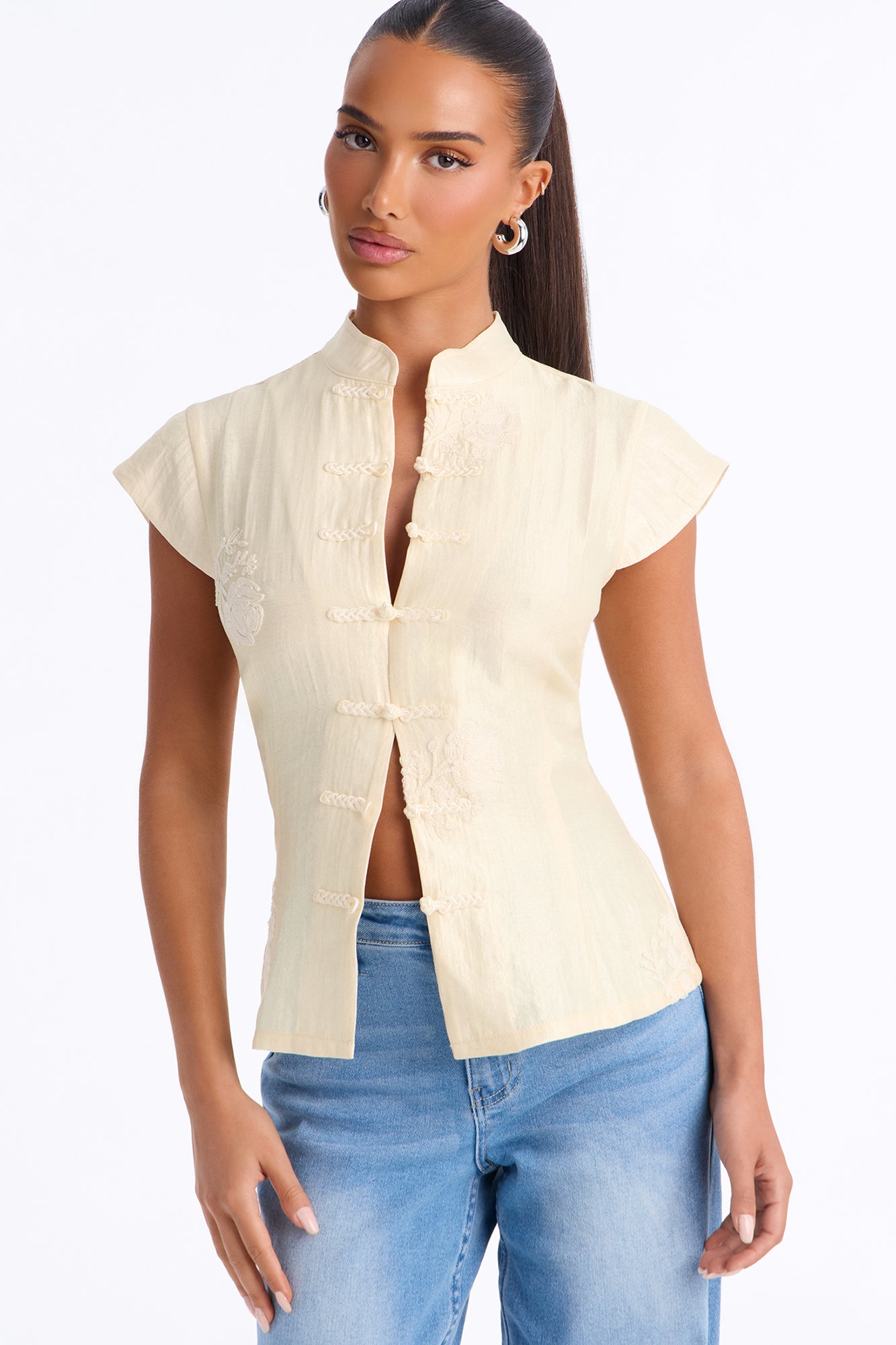 Darling Daydream Mock Neck Blouse - Ivory