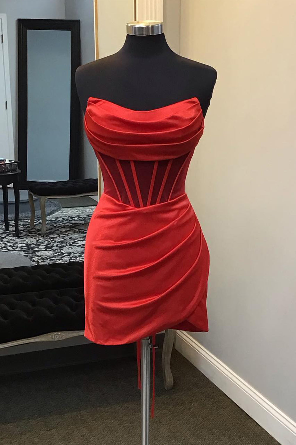 Red Corset Asymmetrical Tight Short Homecoming Dress/Mini Dress