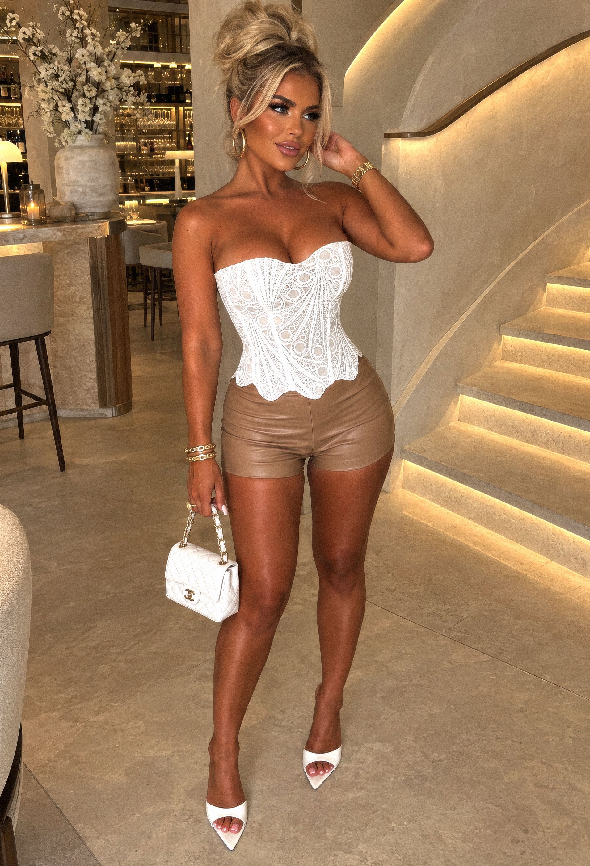 Nova Tan Faux Leather Hot Pant Shorts