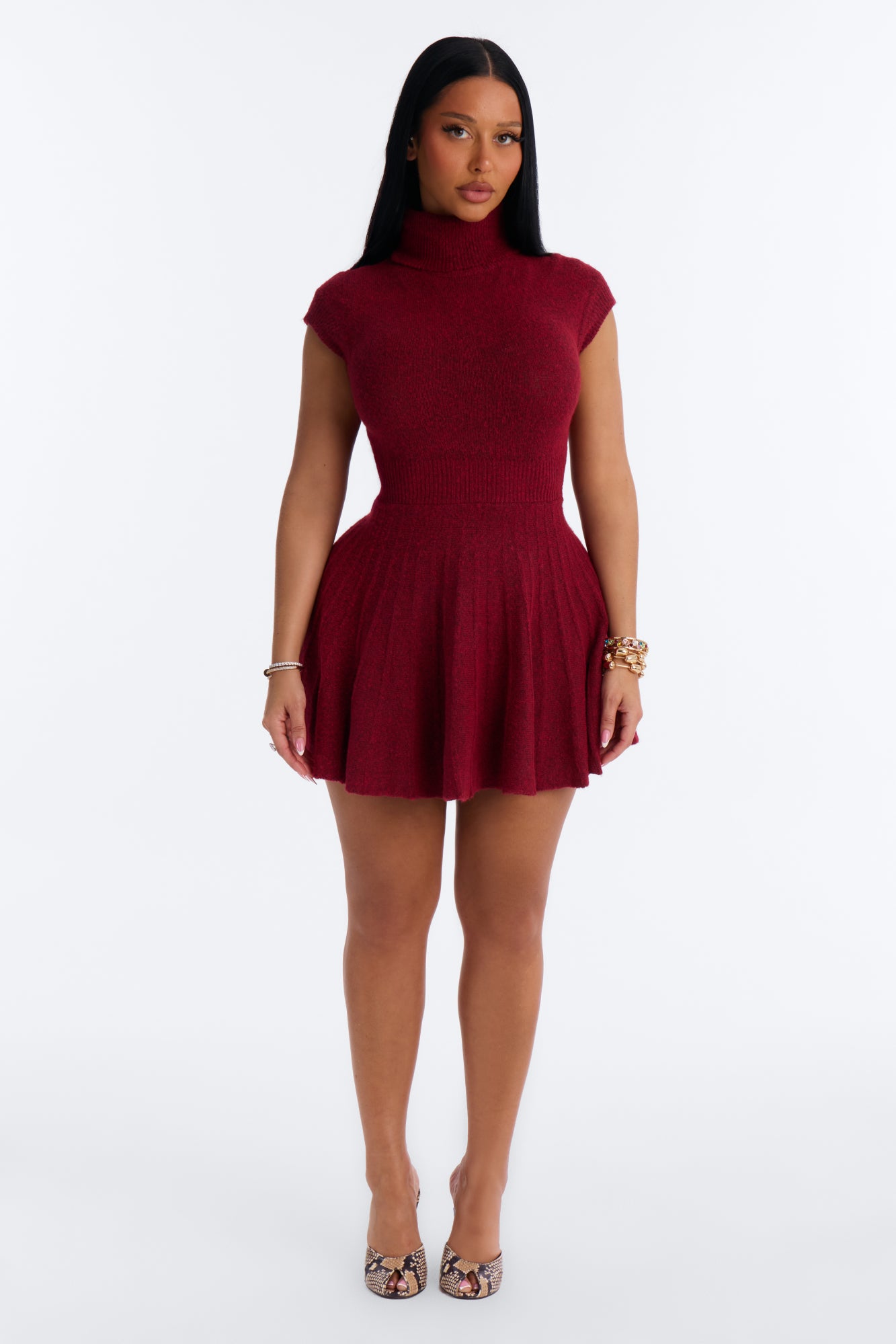 Hazel Turtle Neck Sweater Mini Dress - Burgundy