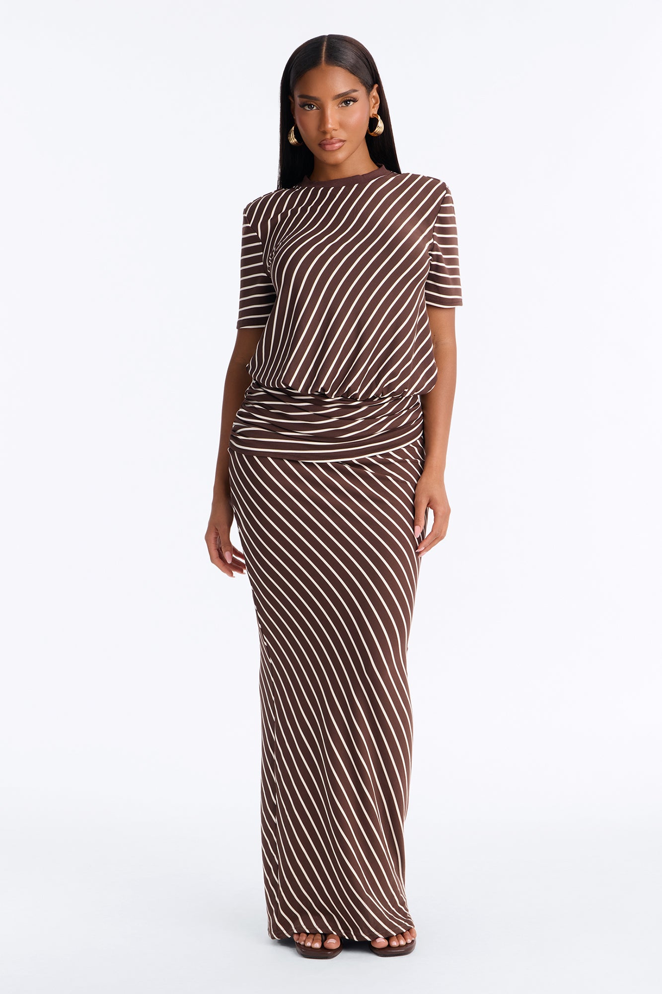 Cool Without Trying Striped Maxi Dress - Brown/combo