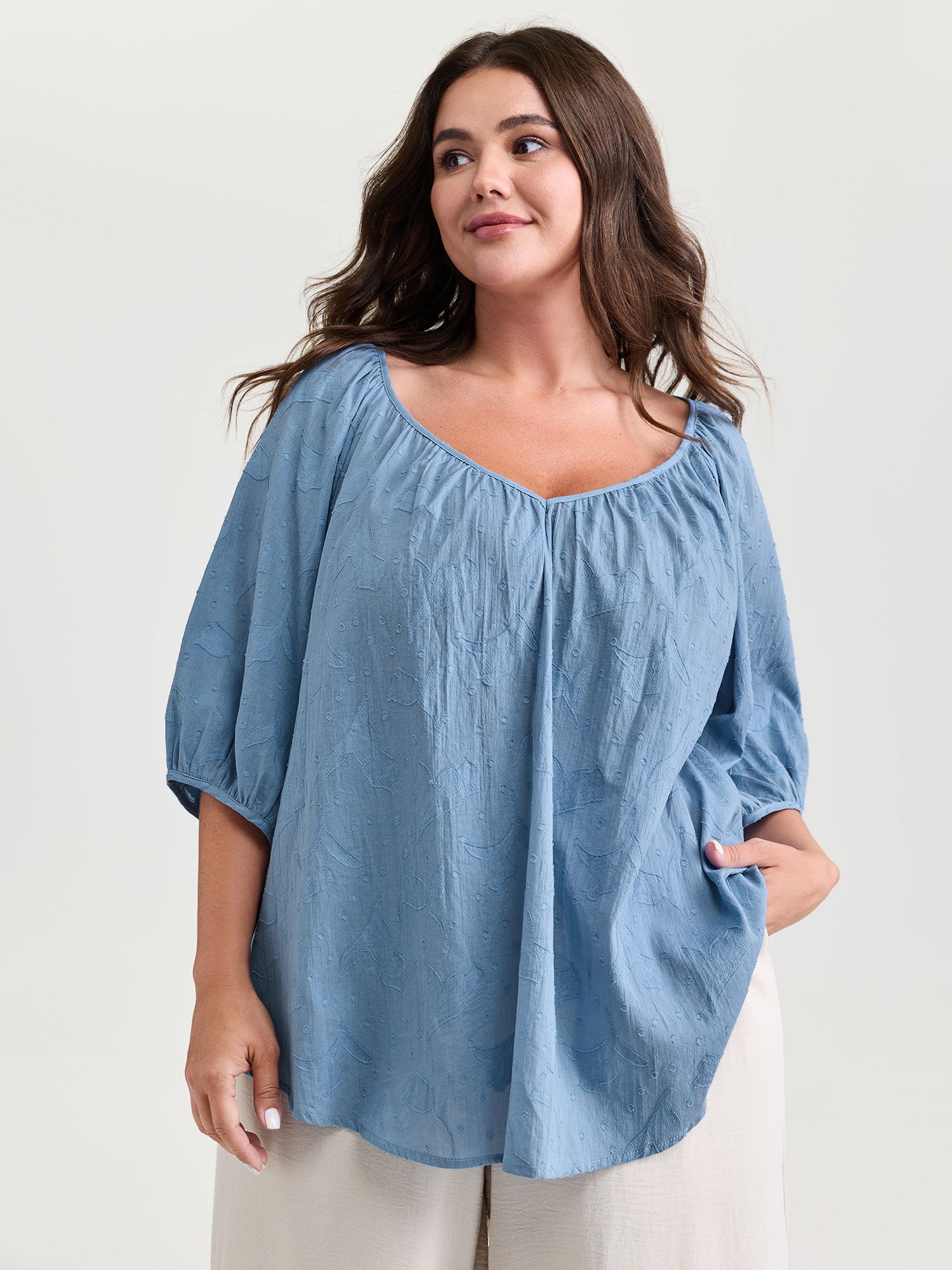 Pure Cotton Jacquard Pleated Blouse