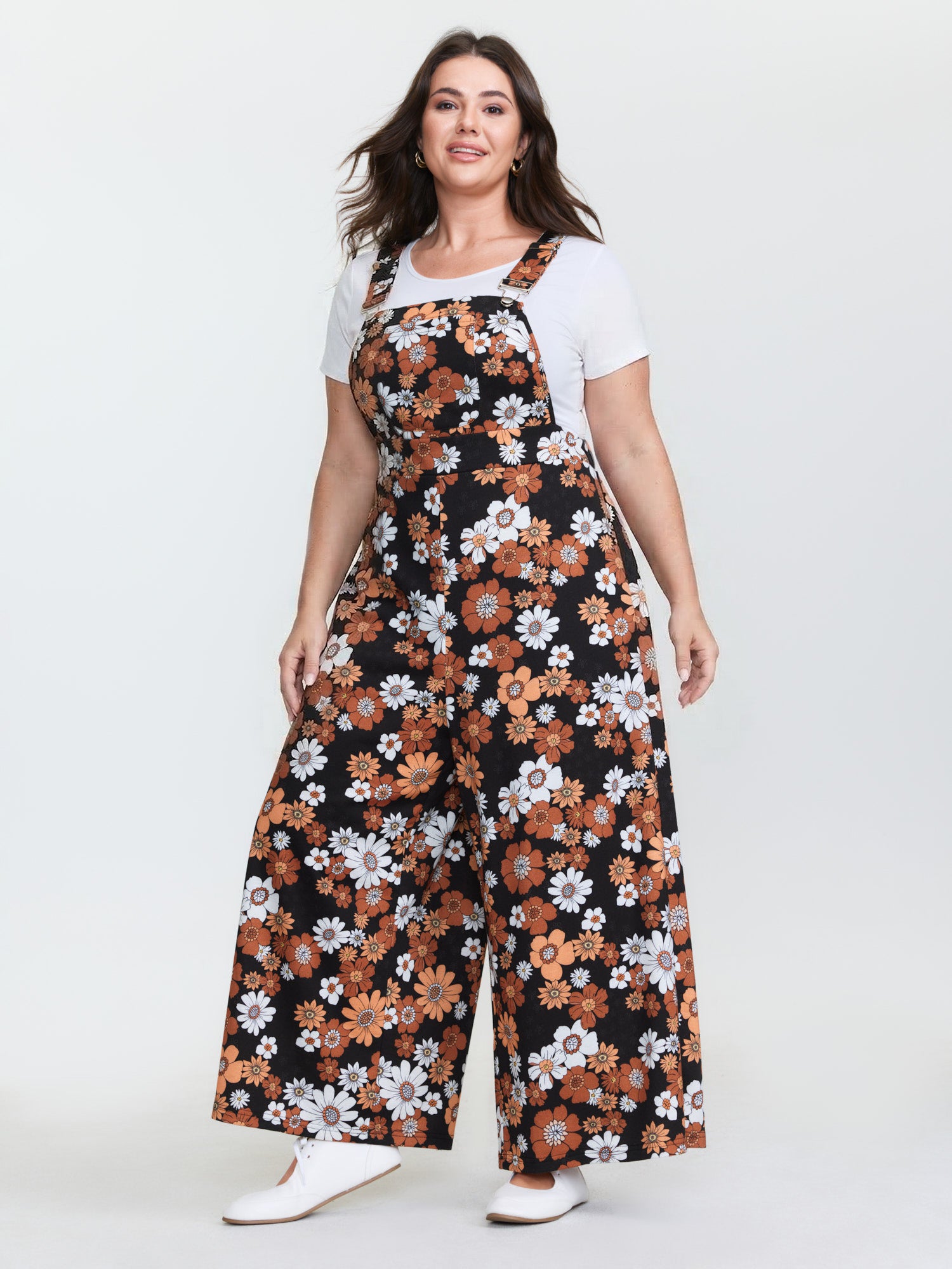 Floral Print Stretchy Adjustable Overall Jumpsuit