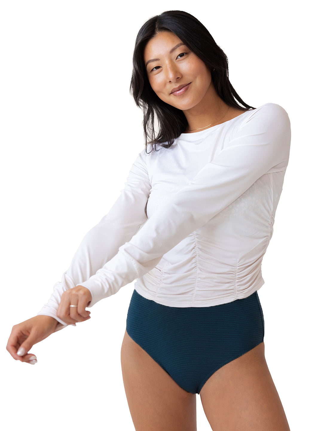 Nani Women's Solid Ruched Long Sleeve Sun Shirt