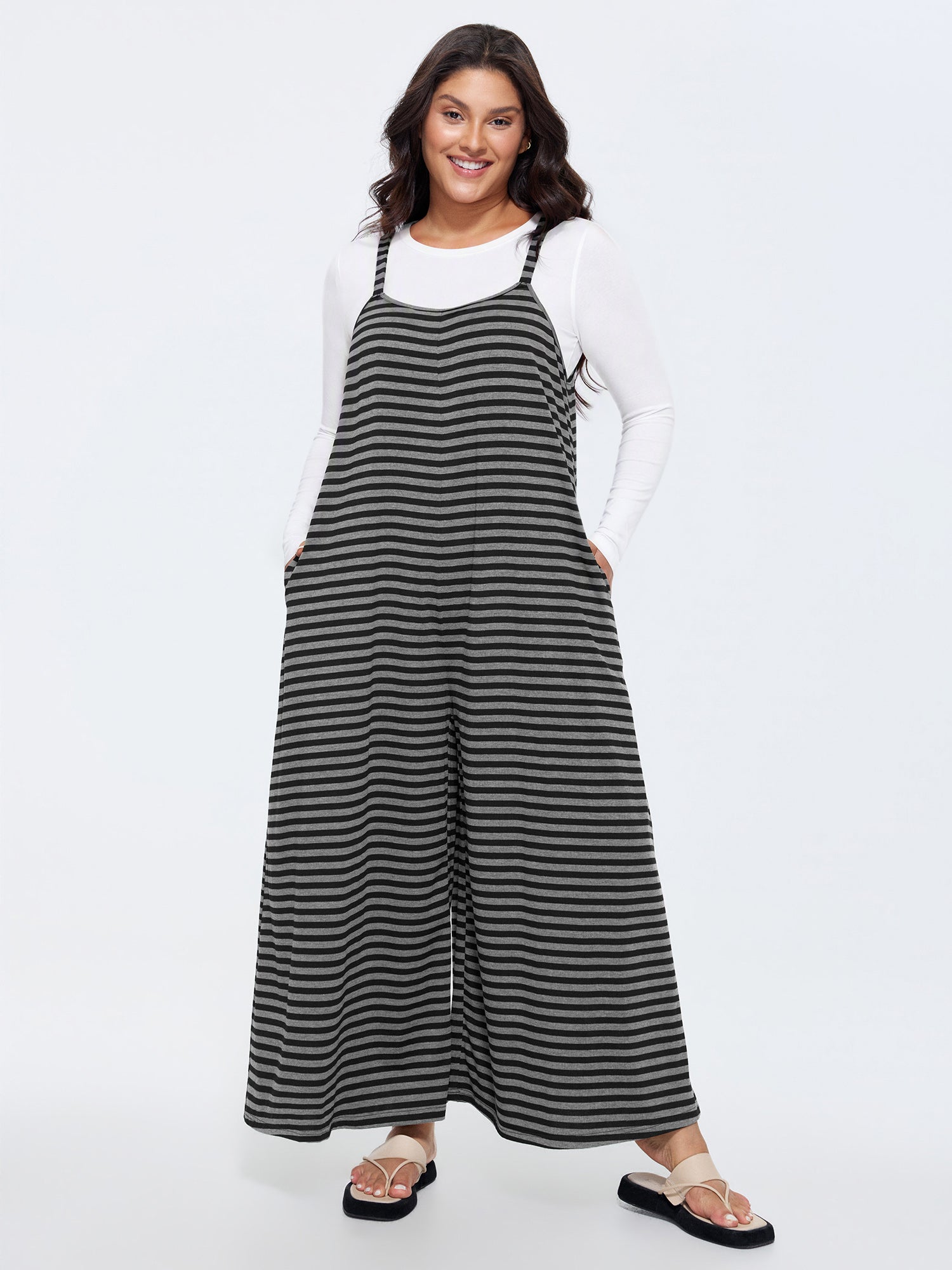 Striped Print Relaxed-Fit Cami Jumpsuit