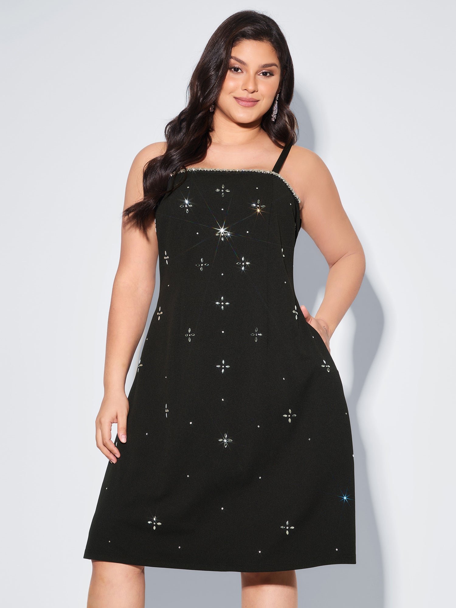 Beaded Sleeveless Pocket Mini Dress