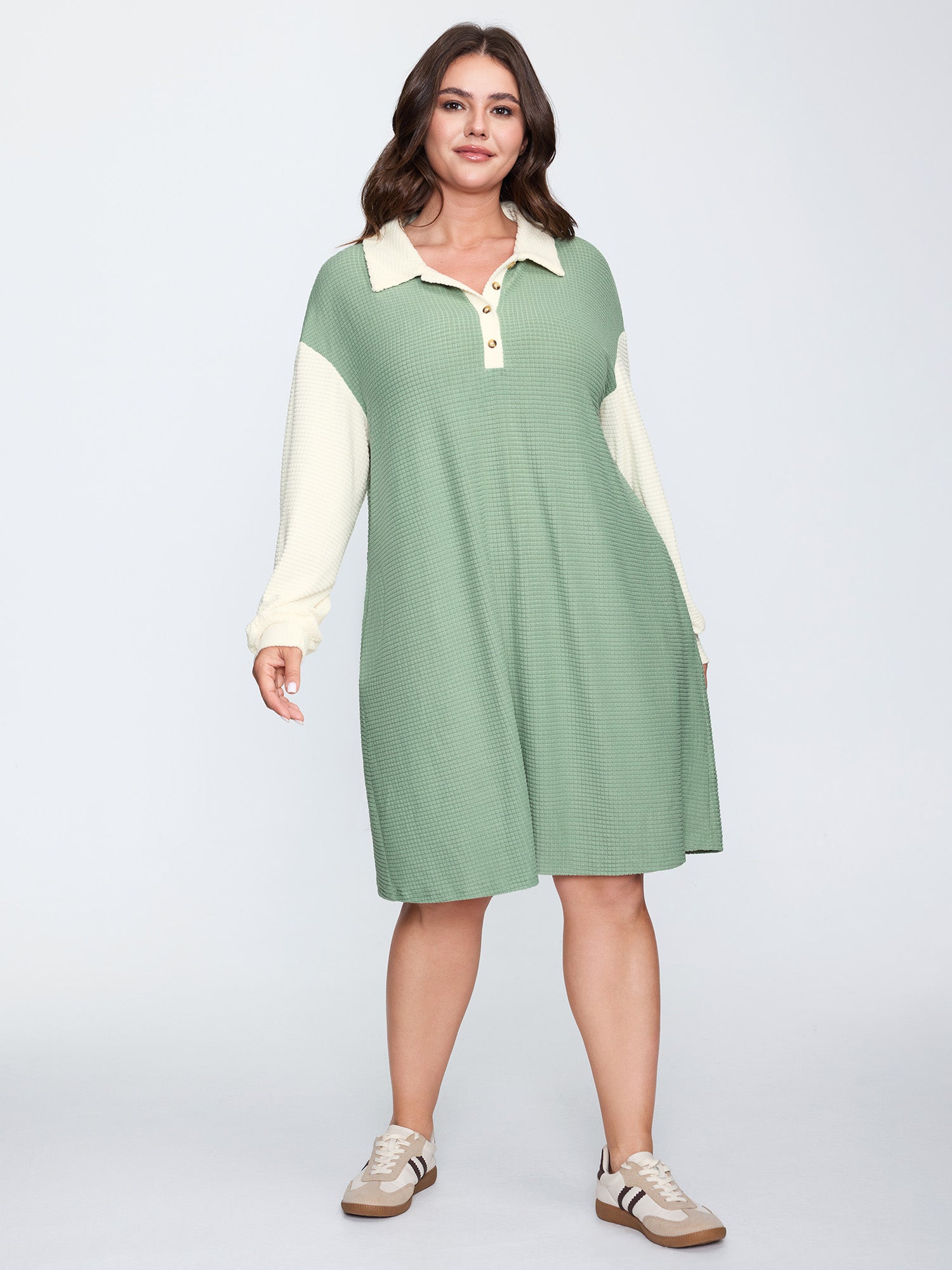 Textured Colorblock Collar Midi Dress