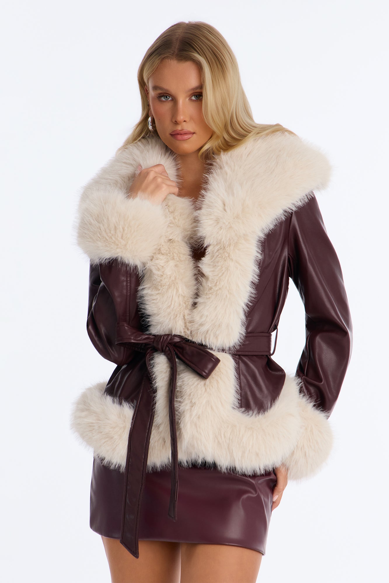 Midnight In Aspen Fur Trim Coat - Brown