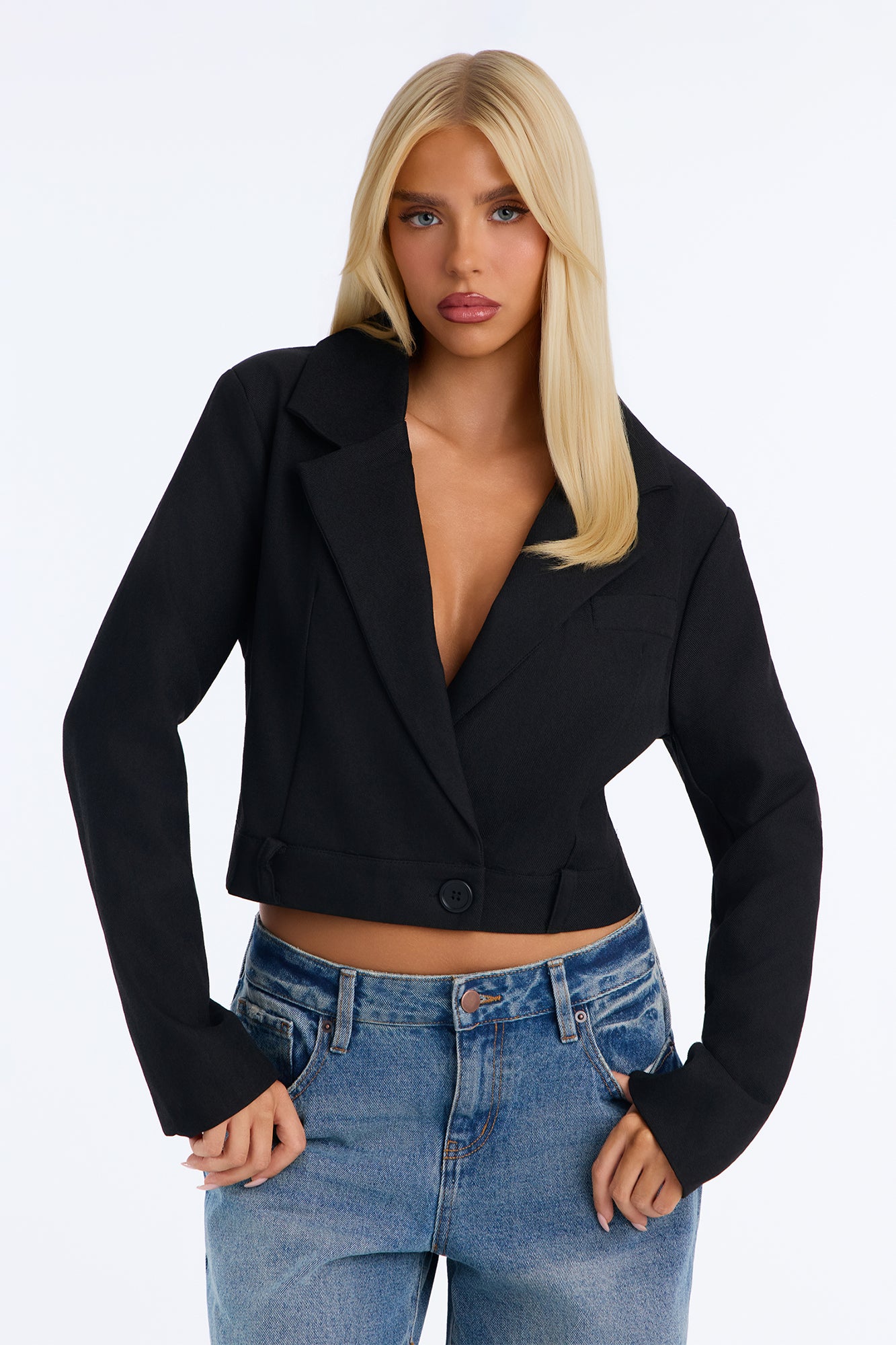 Christina Double Breasted Cropped Blazer - Black