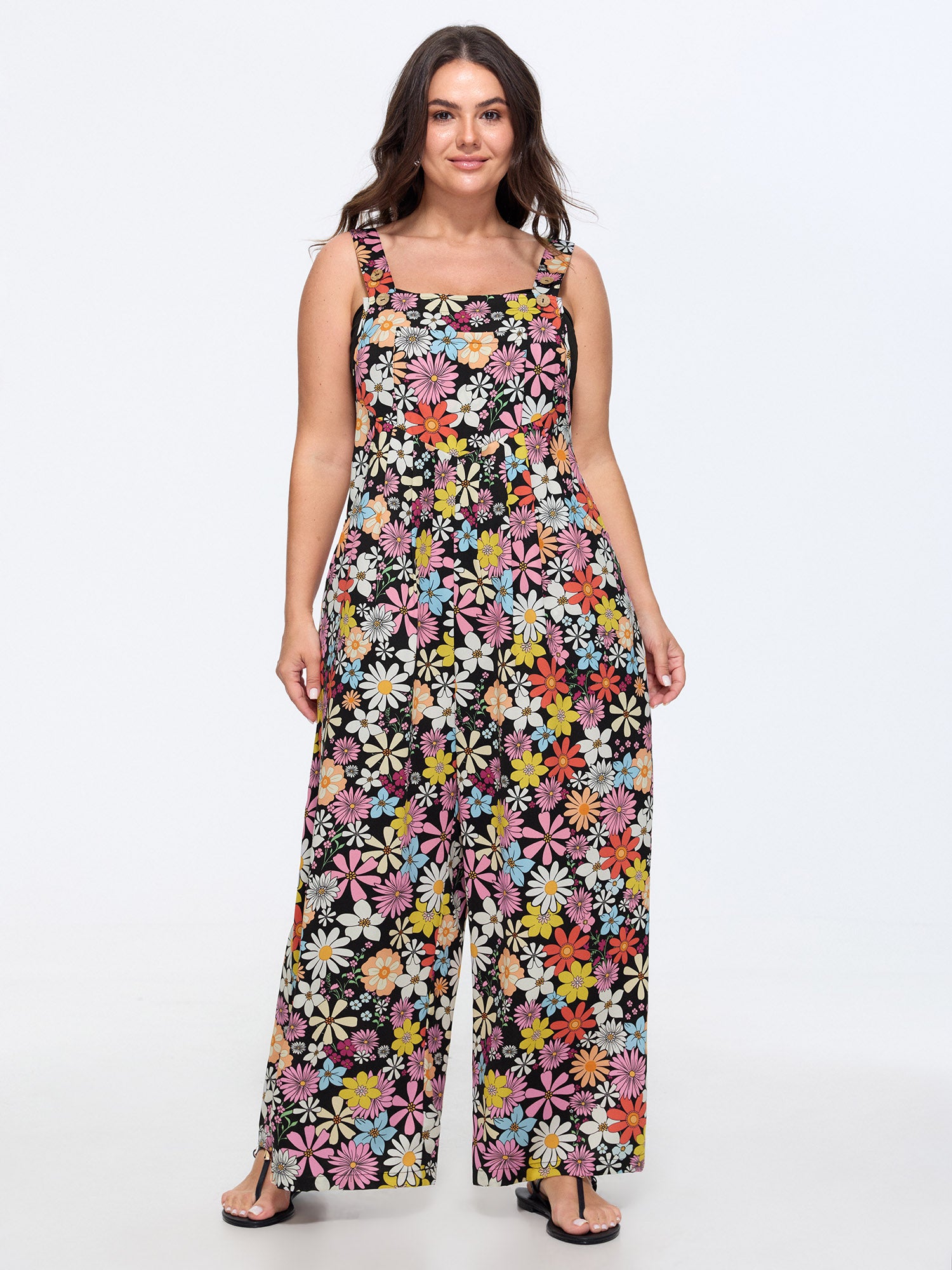 Daisy Floral Print Adjustable Strap Jumpsuit